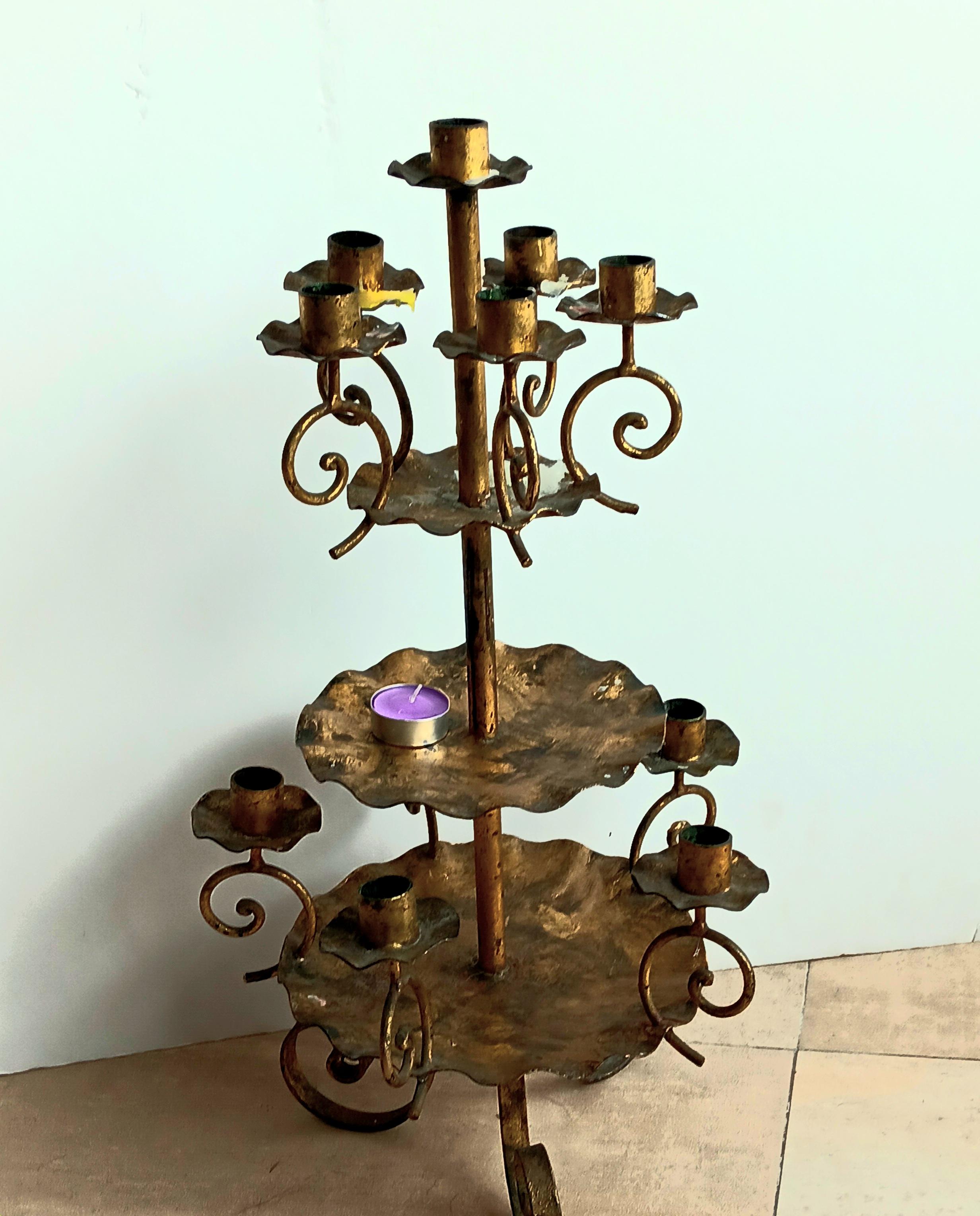 Rare Candlesticks Large, 11 Candles , Wrought Iron Gold Leaf Early 20th Century For Sale 3