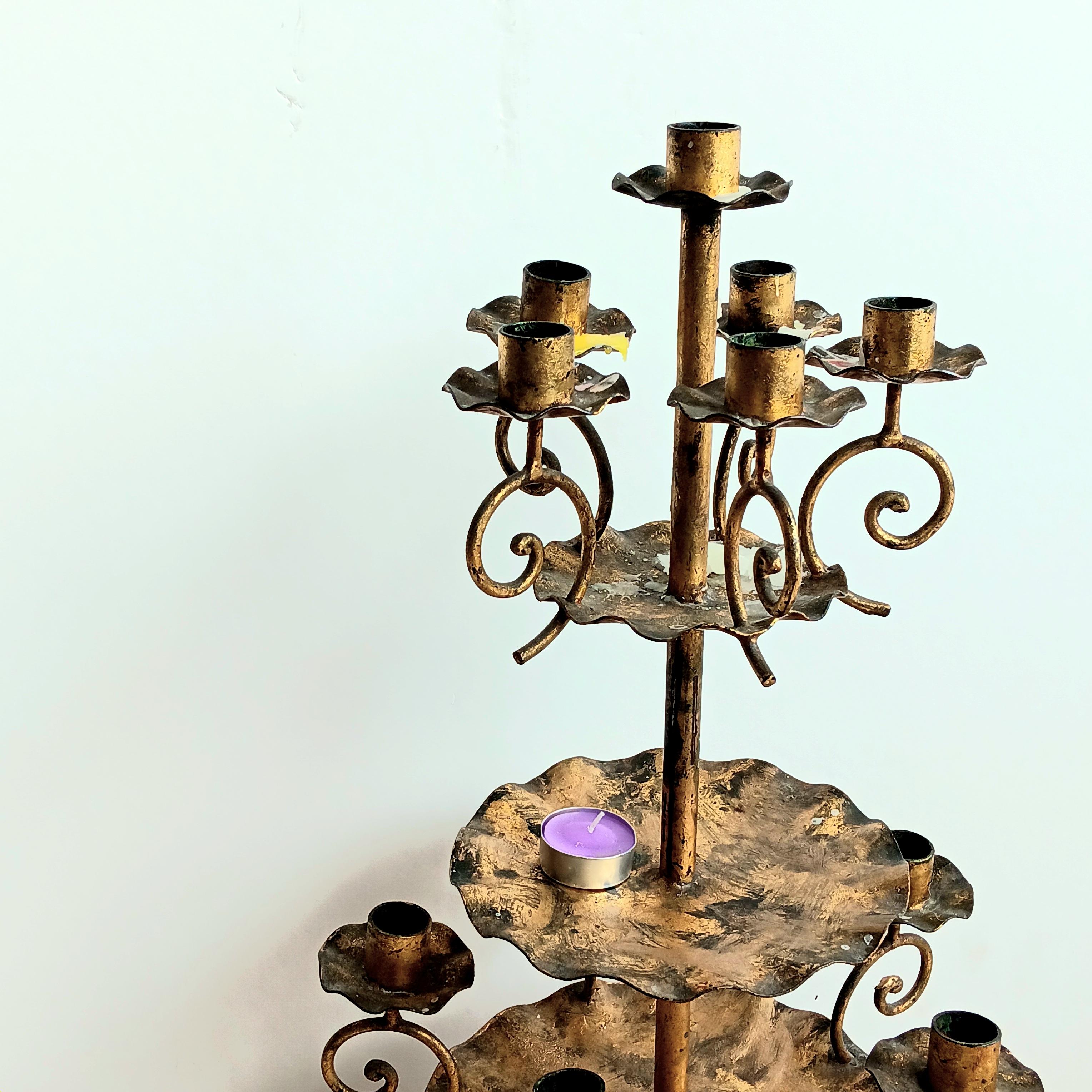Rare Candlesticks Large, 11 Candles , Wrought Iron Gold Leaf Early 20th Century For Sale 4