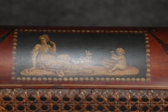 Rare Cane and Silk Upholstered Adams Paint Decorated Stool Bench Circa 1900