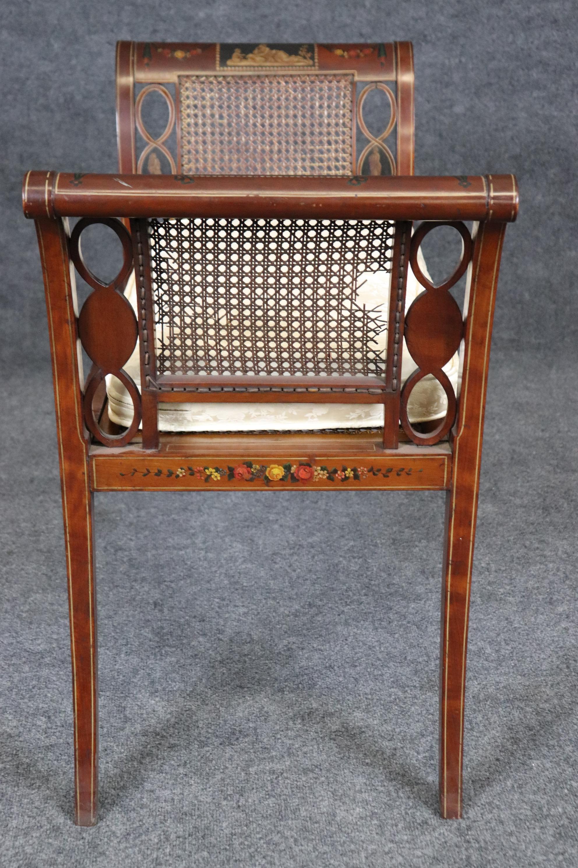 Inglese Raro sgabello imbottito in canna e seta decorato con vernice Adams Circa 1900 in vendita