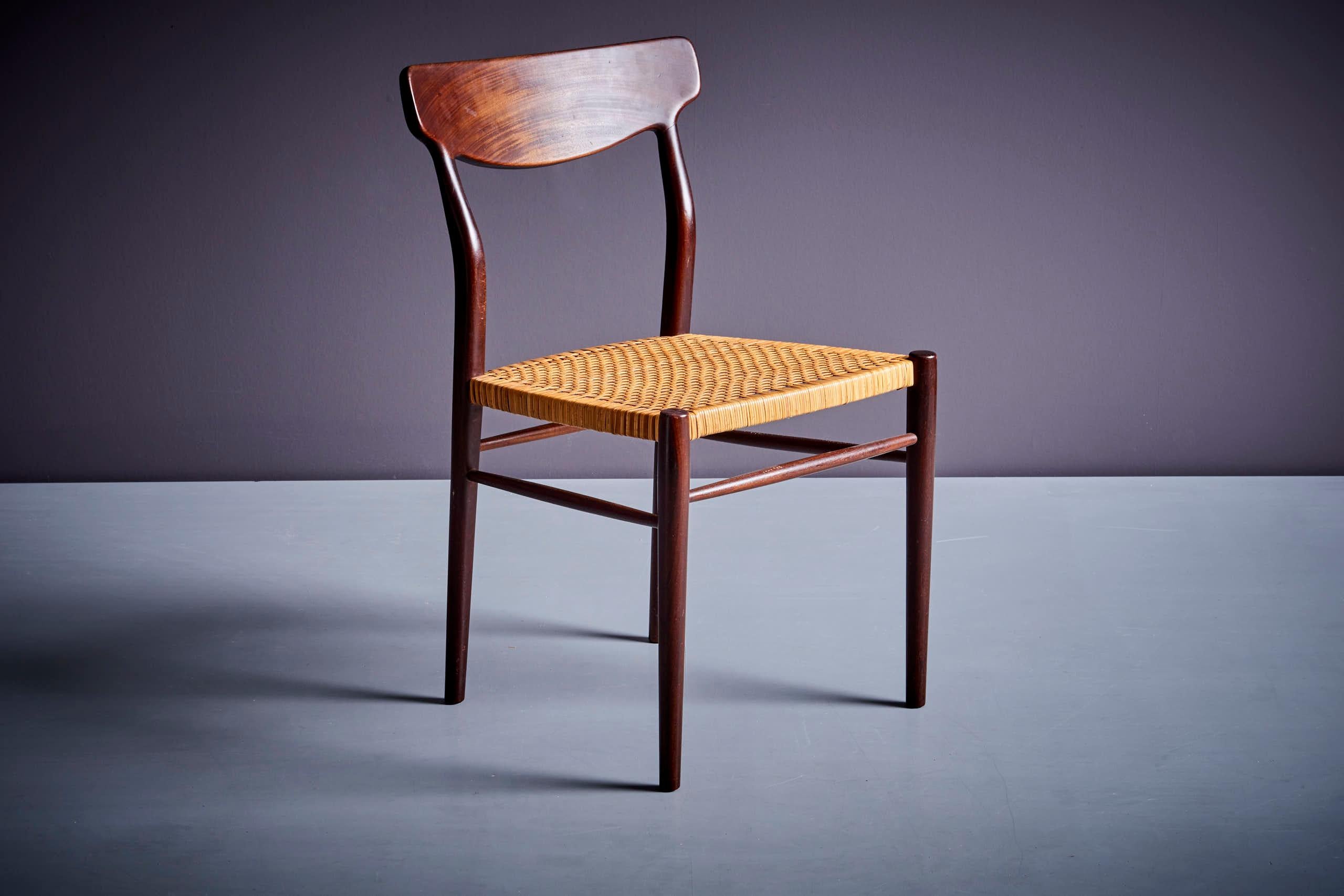 Rare caned version of Gustav Herkströter for Lübke Set of 6 Chairs Germany 1960s In Good Condition In Berlin, DE