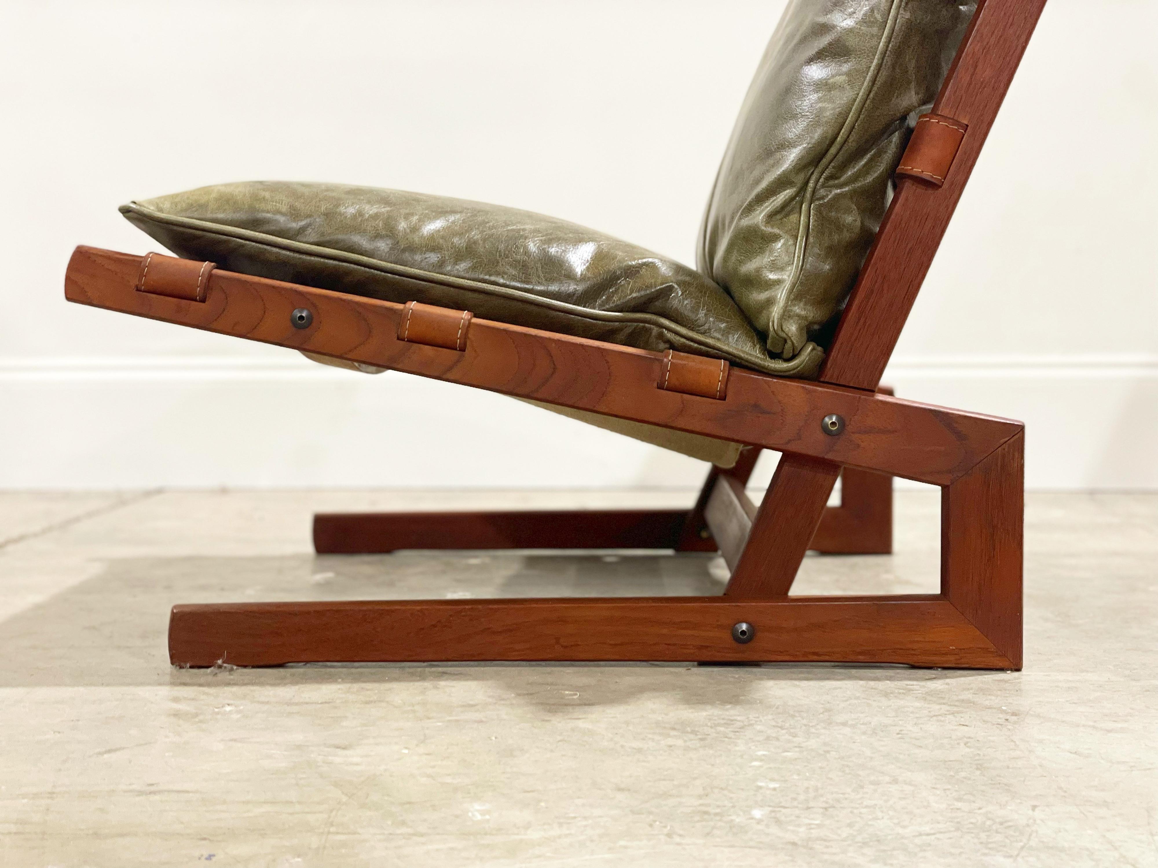 Scandinavian Modern Rare Cantilevered Scandinavian Lounge Chair in Teak + Leather, Jan Erik Lindgren