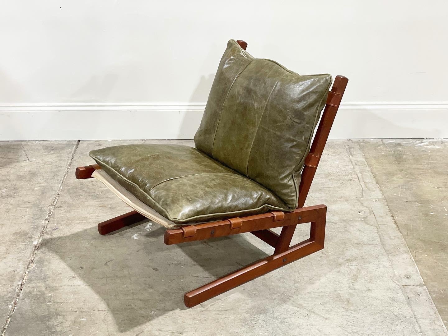 Norwegian Rare Cantilevered Scandinavian Lounge Chair in Teak + Leather, Jan Erik Lindgren