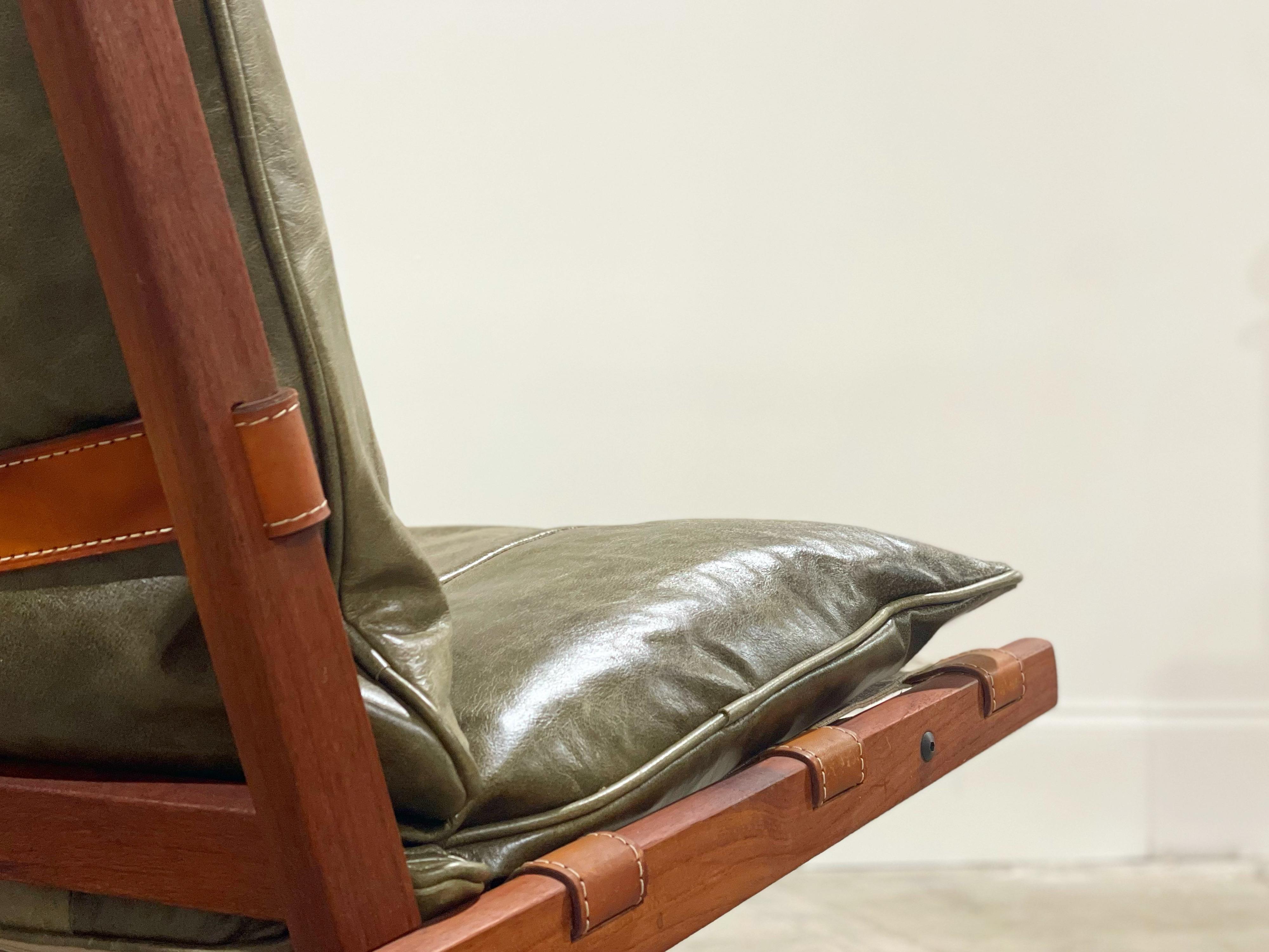 Late 20th Century Rare Cantilevered Scandinavian Lounge Chair in Teak + Leather, Jan Erik Lindgren