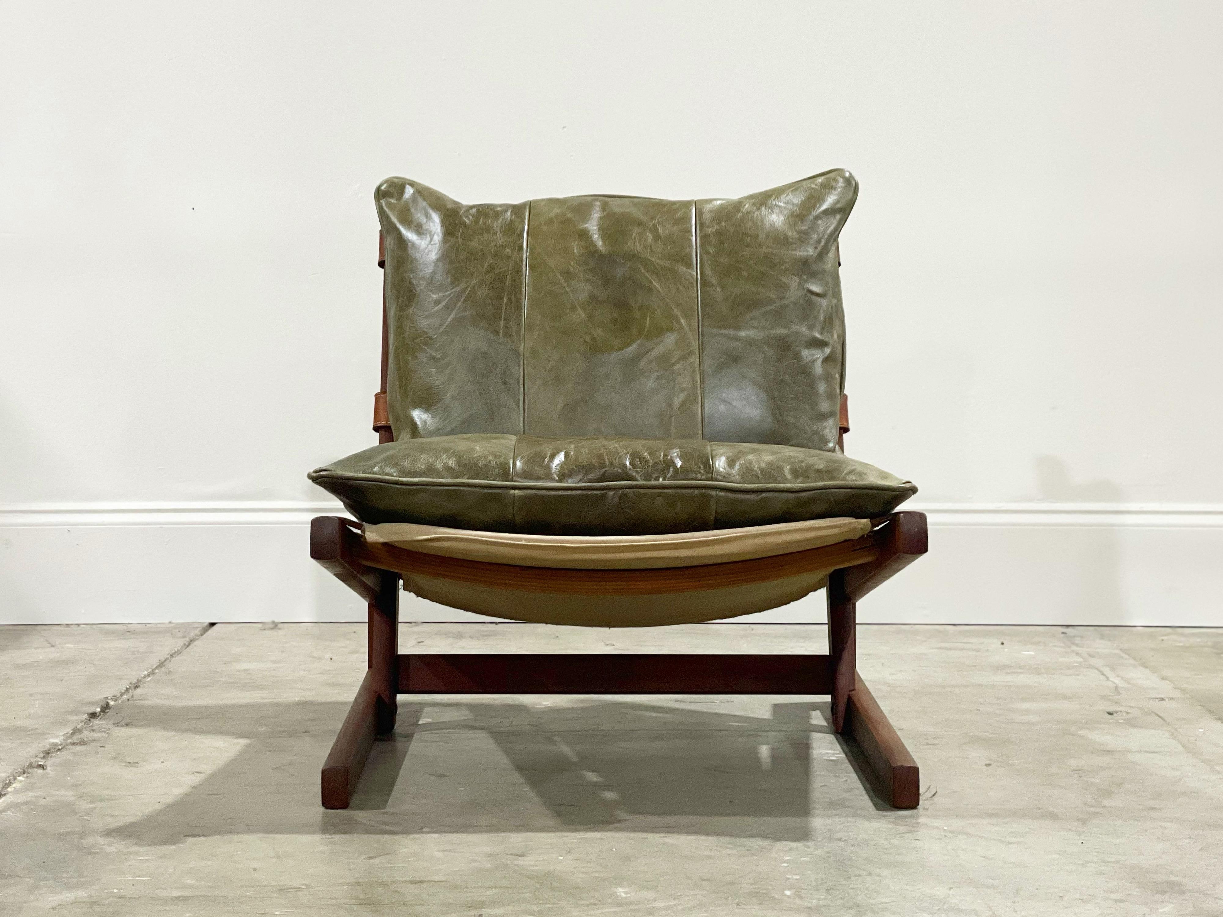 Rare Cantilevered Scandinavian Lounge Chair in Teak + Leather, Jan Erik Lindgren 1