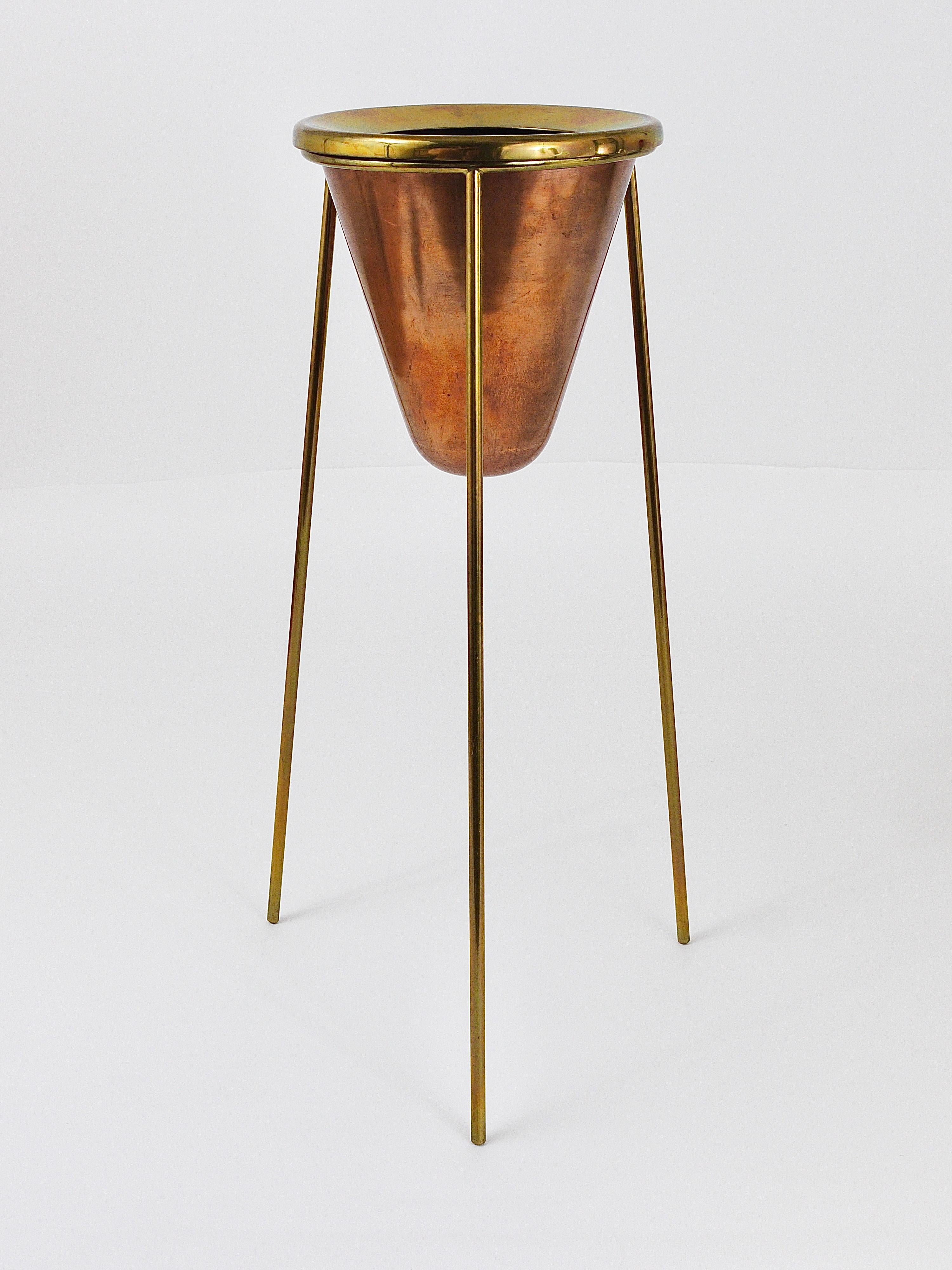 Rare Carl Aubock Copper & Brass Tripod Floor Ashtray, Austria, 1950s For Sale 5