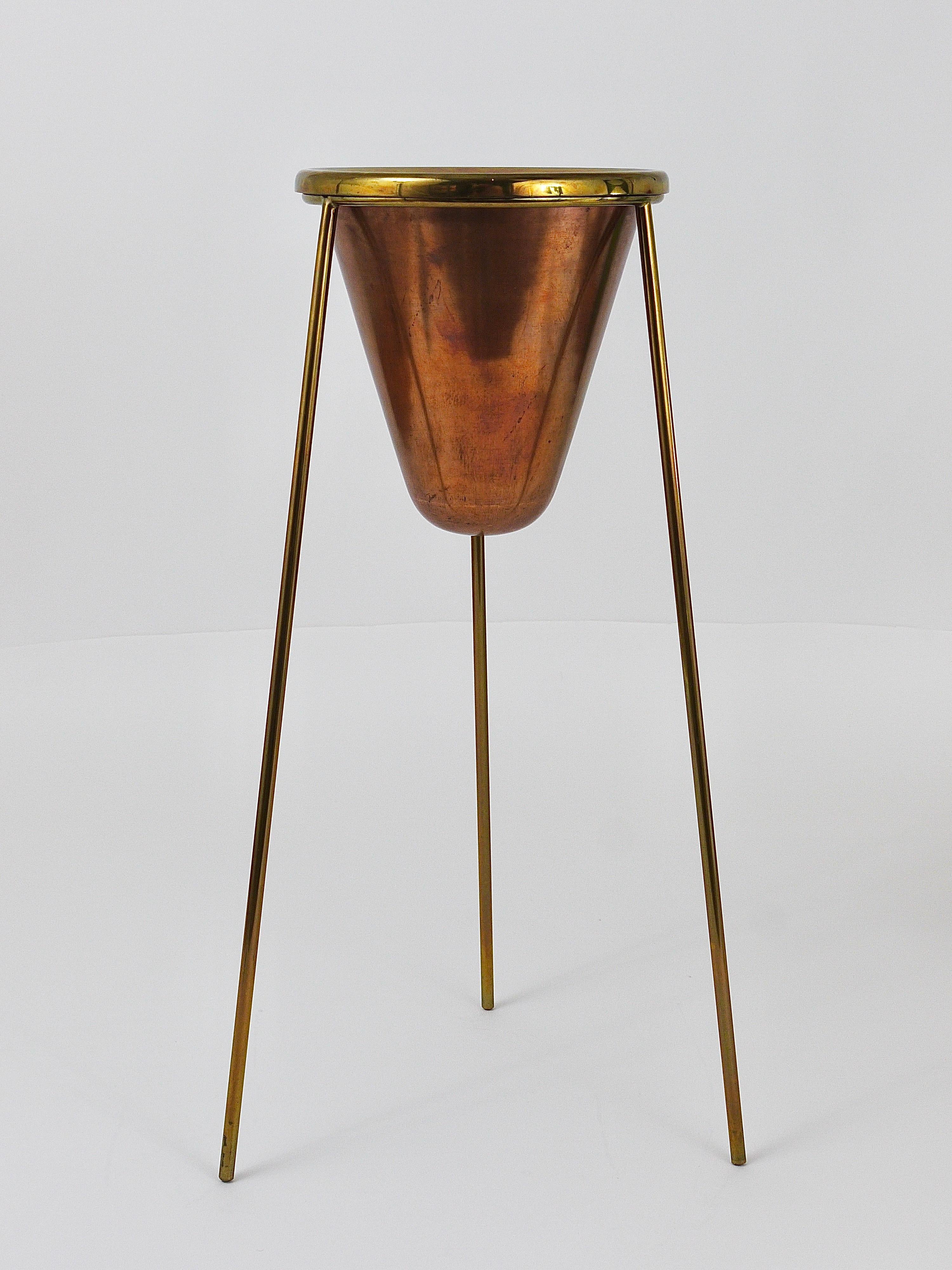 Rare Carl Aubock Copper & Brass Tripod Floor Ashtray, Austria, 1950s For Sale 7