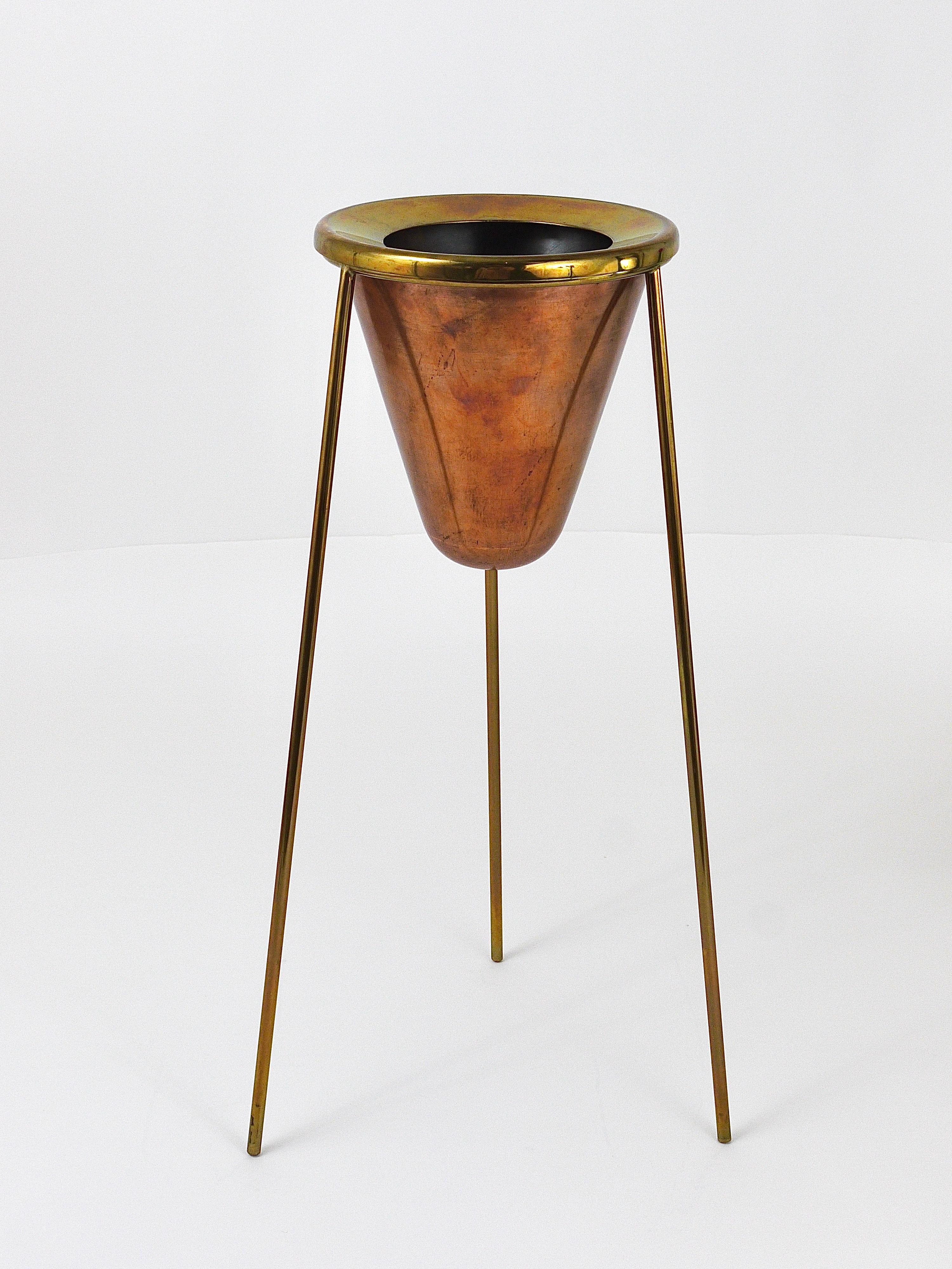 Rare Carl Aubock Copper & Brass Tripod Floor Ashtray, Austria, 1950s For Sale 8