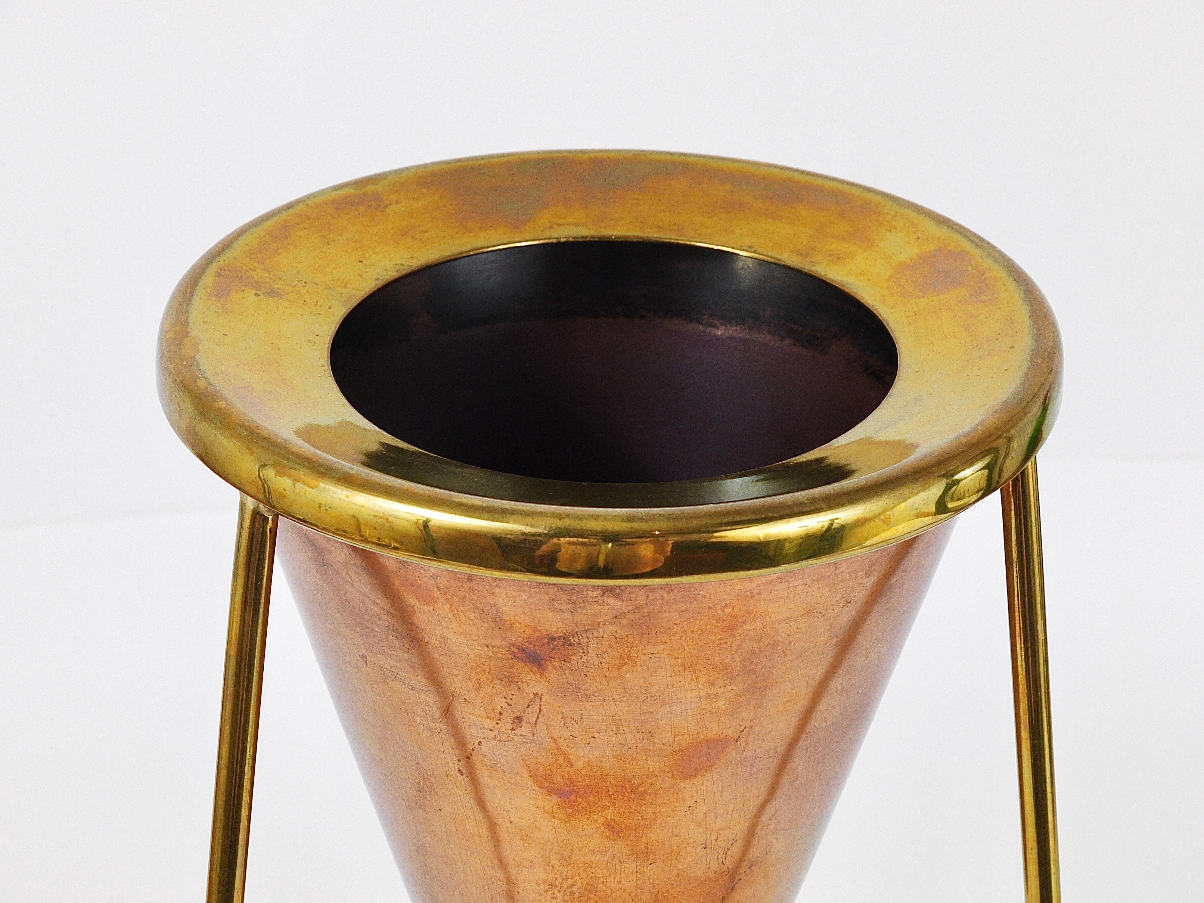 Rare Carl Aubock Copper & Brass Tripod Floor Ashtray, Austria, 1950s For Sale 11
