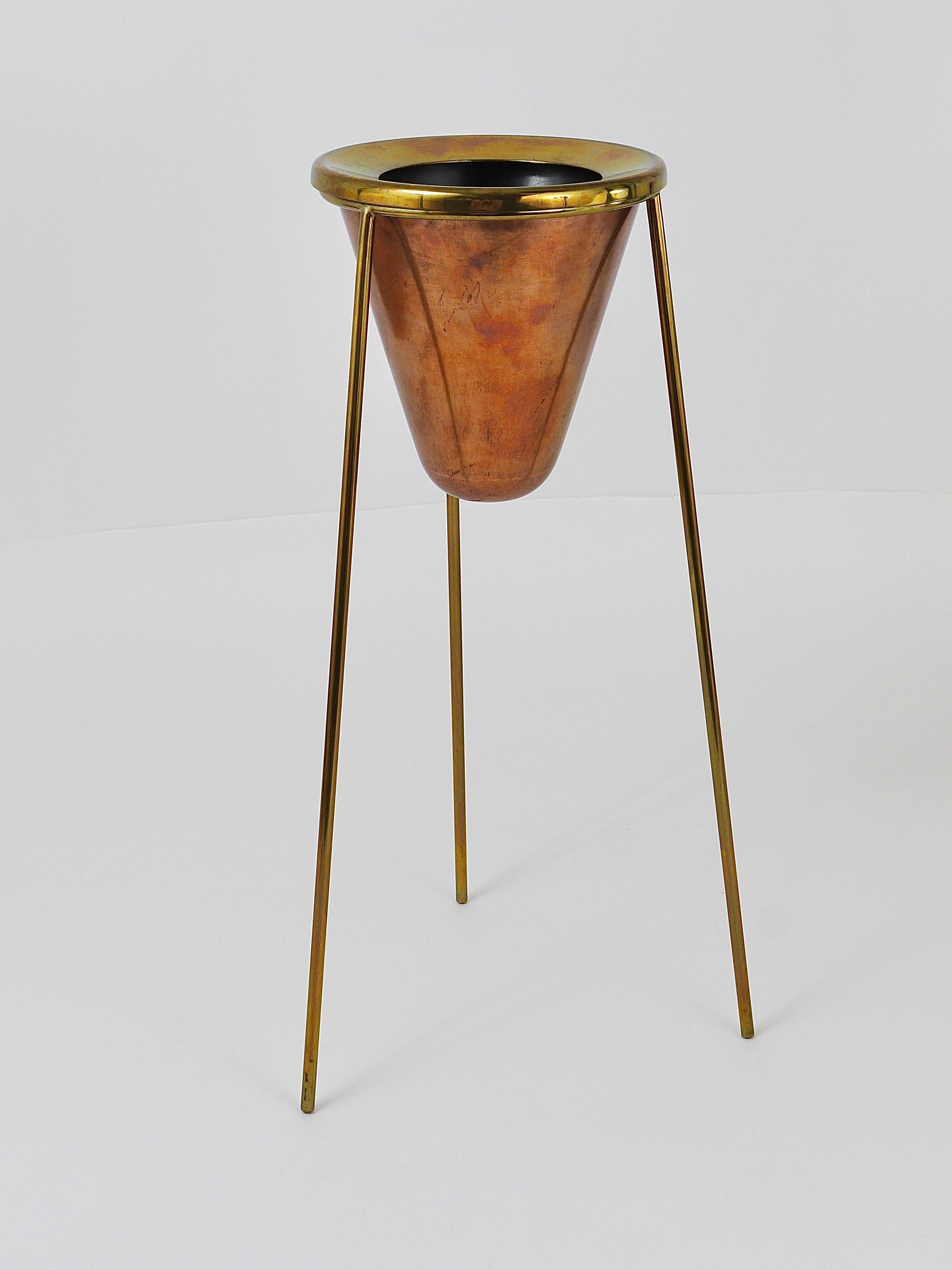 Rare Carl Aubock Copper & Brass Tripod Floor Ashtray, Austria, 1950s For Sale 13