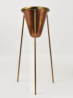 Rare Carl Aubock Copper & Brass Tripod Floor Ashtray, Austria, 1950s