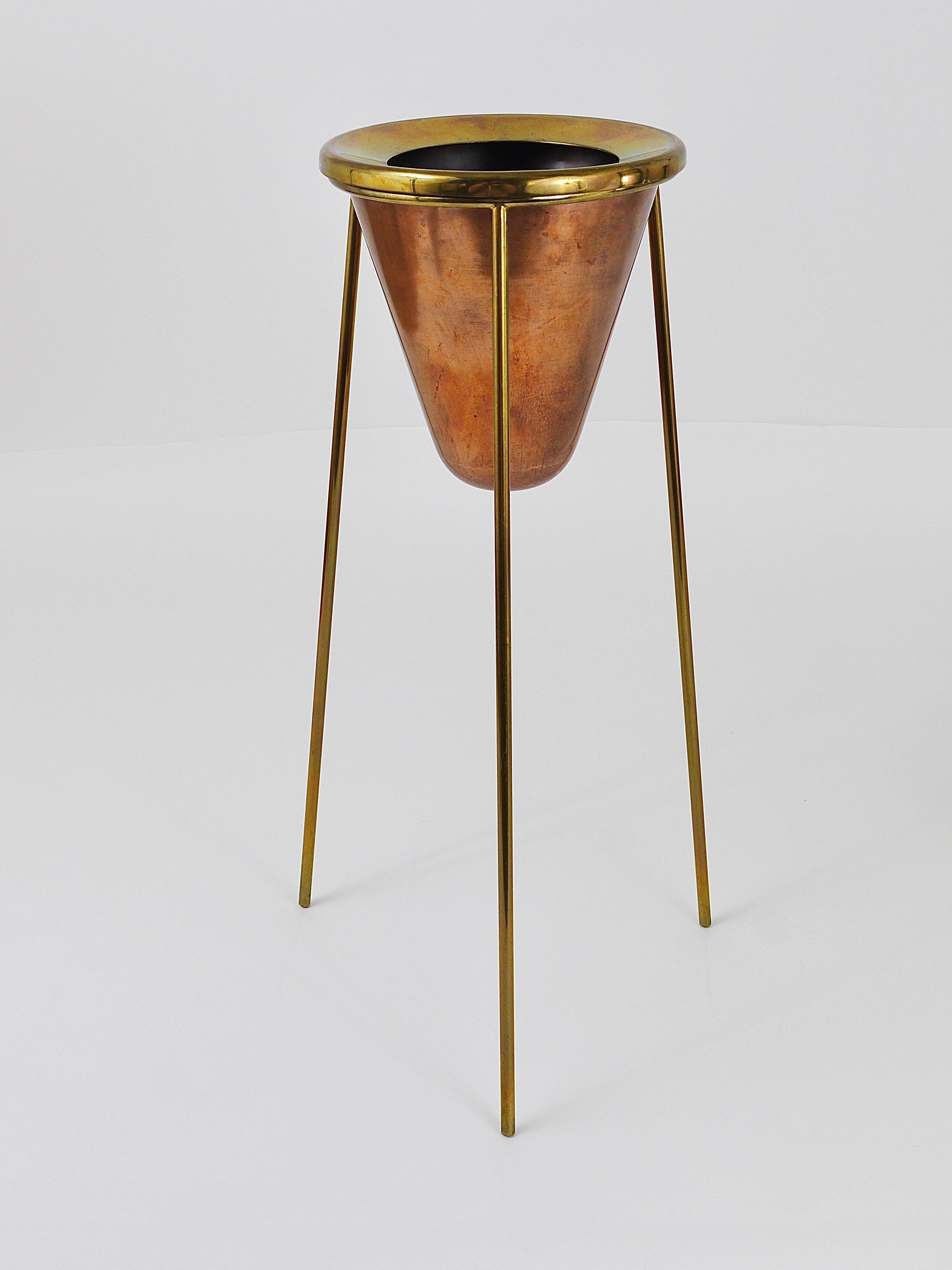 Rare Carl Aubock Copper & Brass Tripod Floor Ashtray, Austria, 1950s For Sale 2