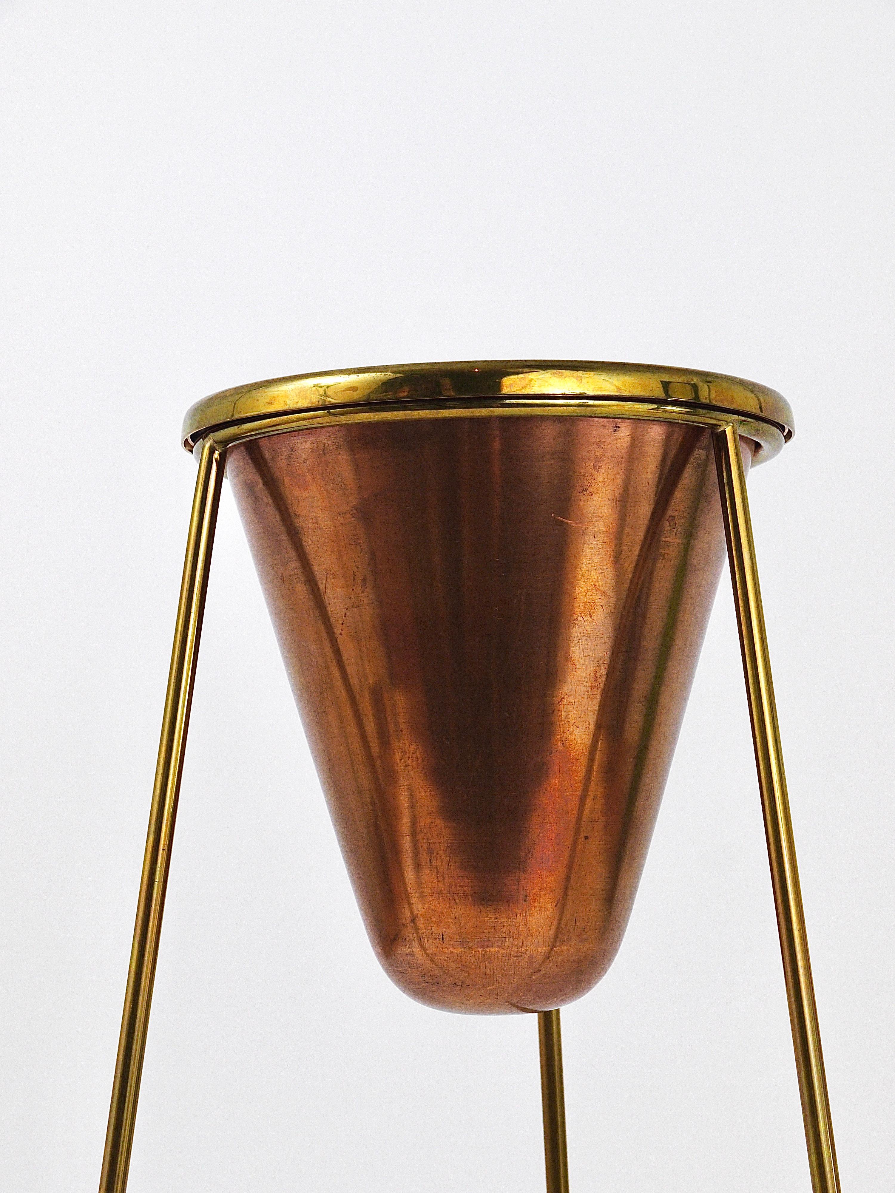 Rare Carl Aubock Copper & Brass Tripod Floor Ashtray, Austria, 1950s For Sale 3