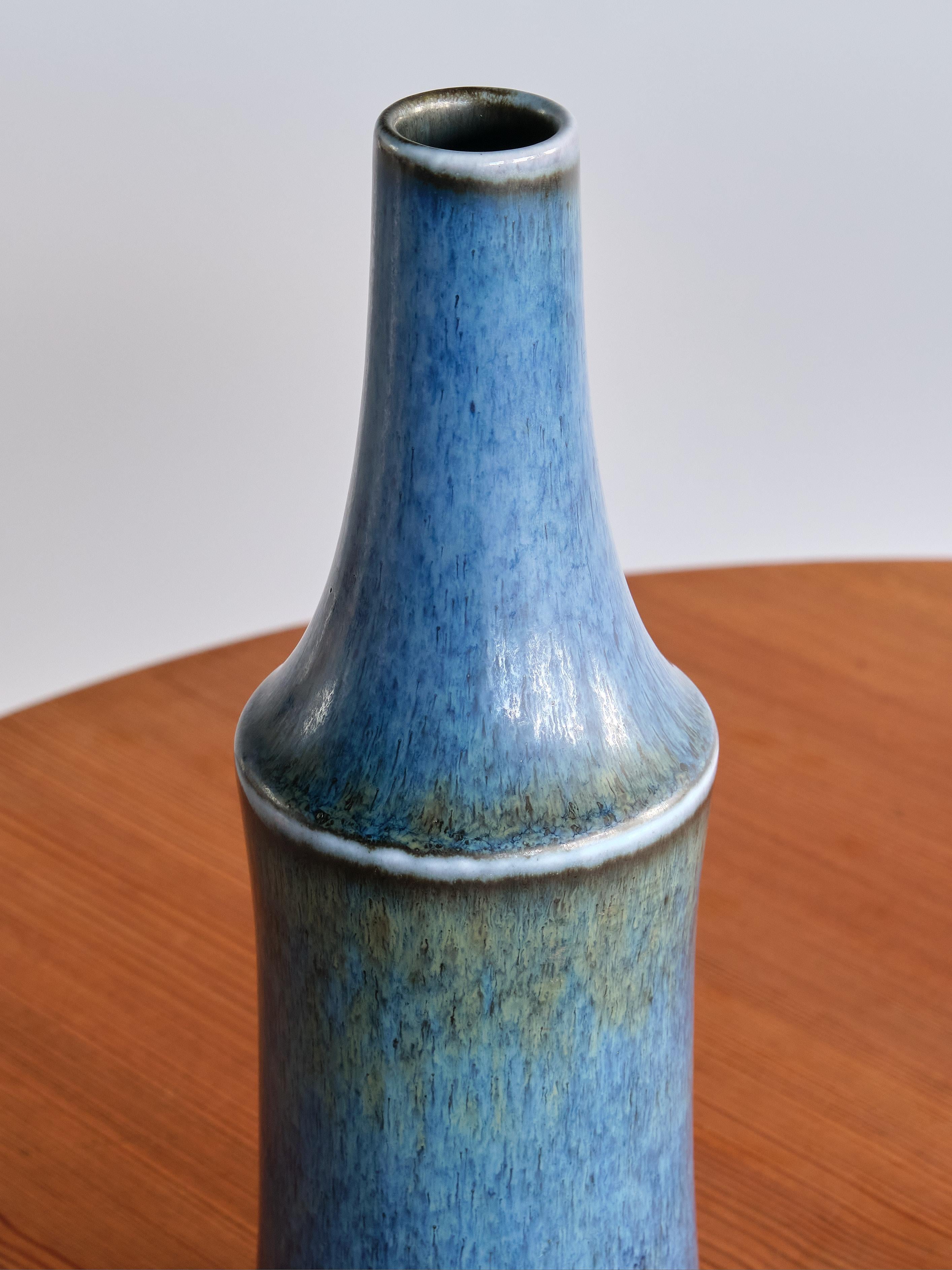 Glazed Rare Carl-Harry Stålhane Blue Stoneware Vase in Harfur Glaze, Rörstrand, 1950s For Sale