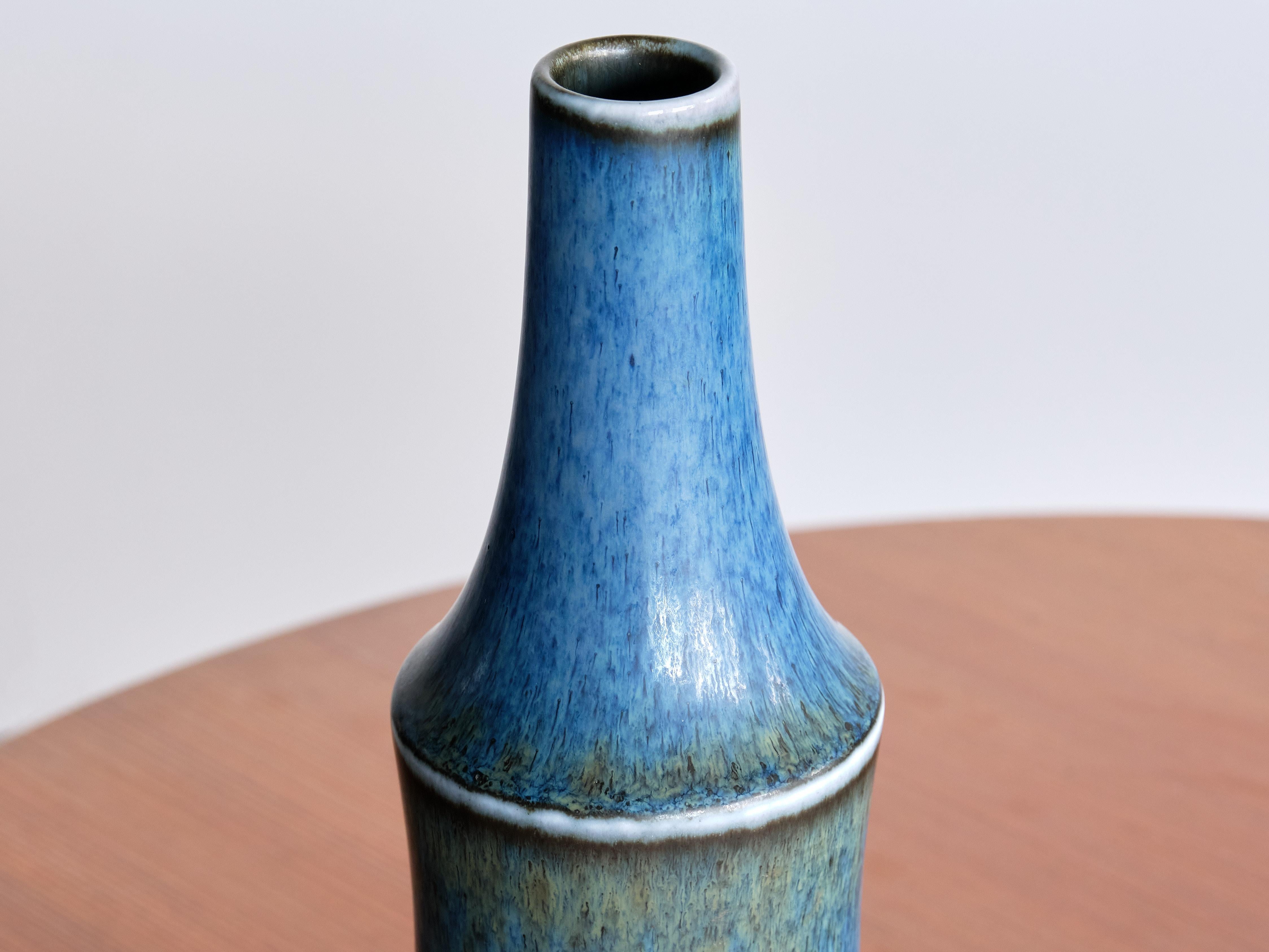 Ceramic Rare Carl-Harry Stålhane Blue Stoneware Vase in Harfur Glaze, Rörstrand, 1950s For Sale