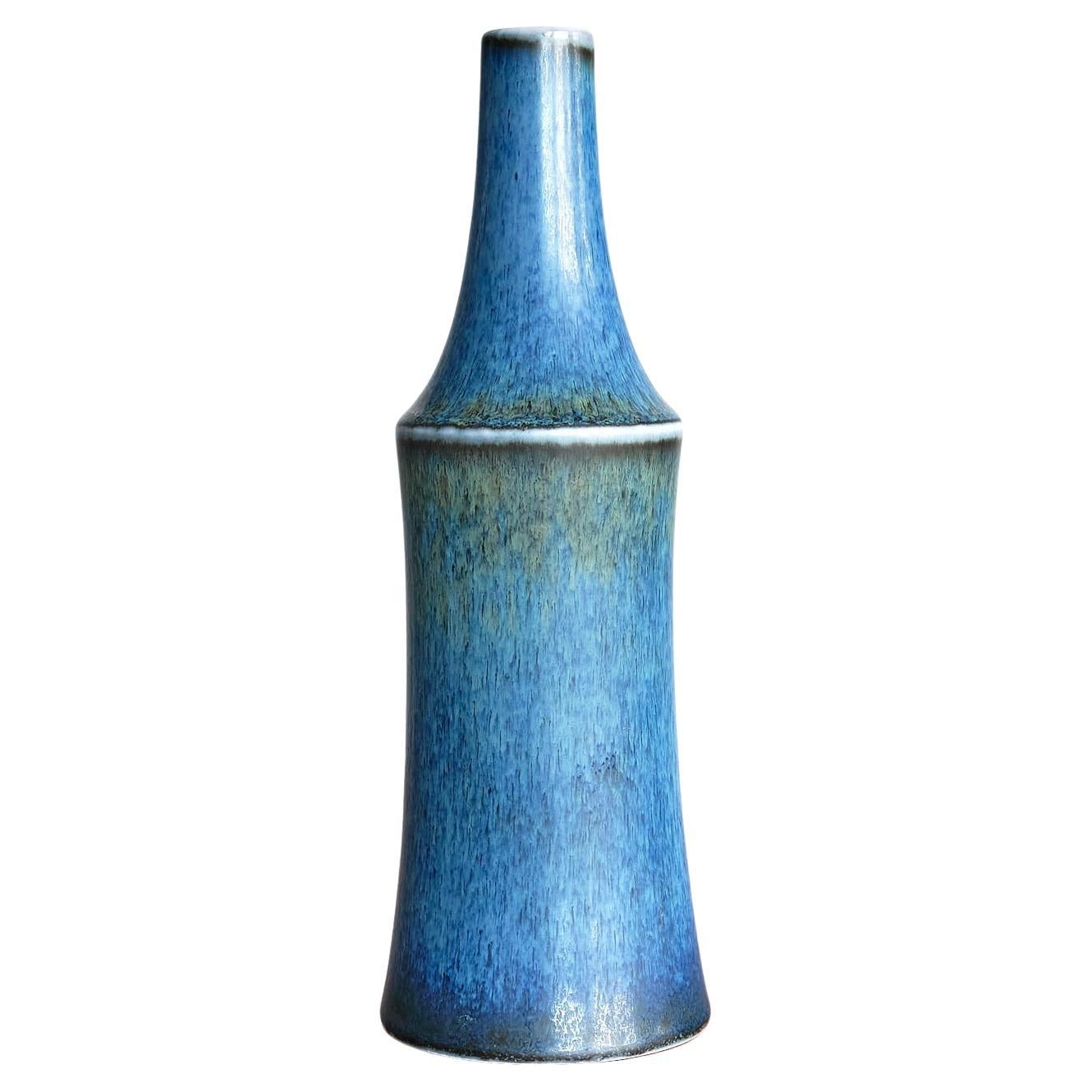 Rare Carl-Harry Stålhane Blue Stoneware Vase in Harfur Glaze, Rörstrand, 1950s