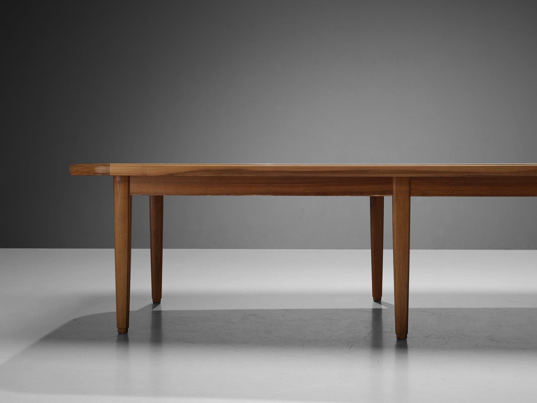 Swedish Rare Carl Malmsten Dining or Conference Table in Walnut and Black Leather  For Sale