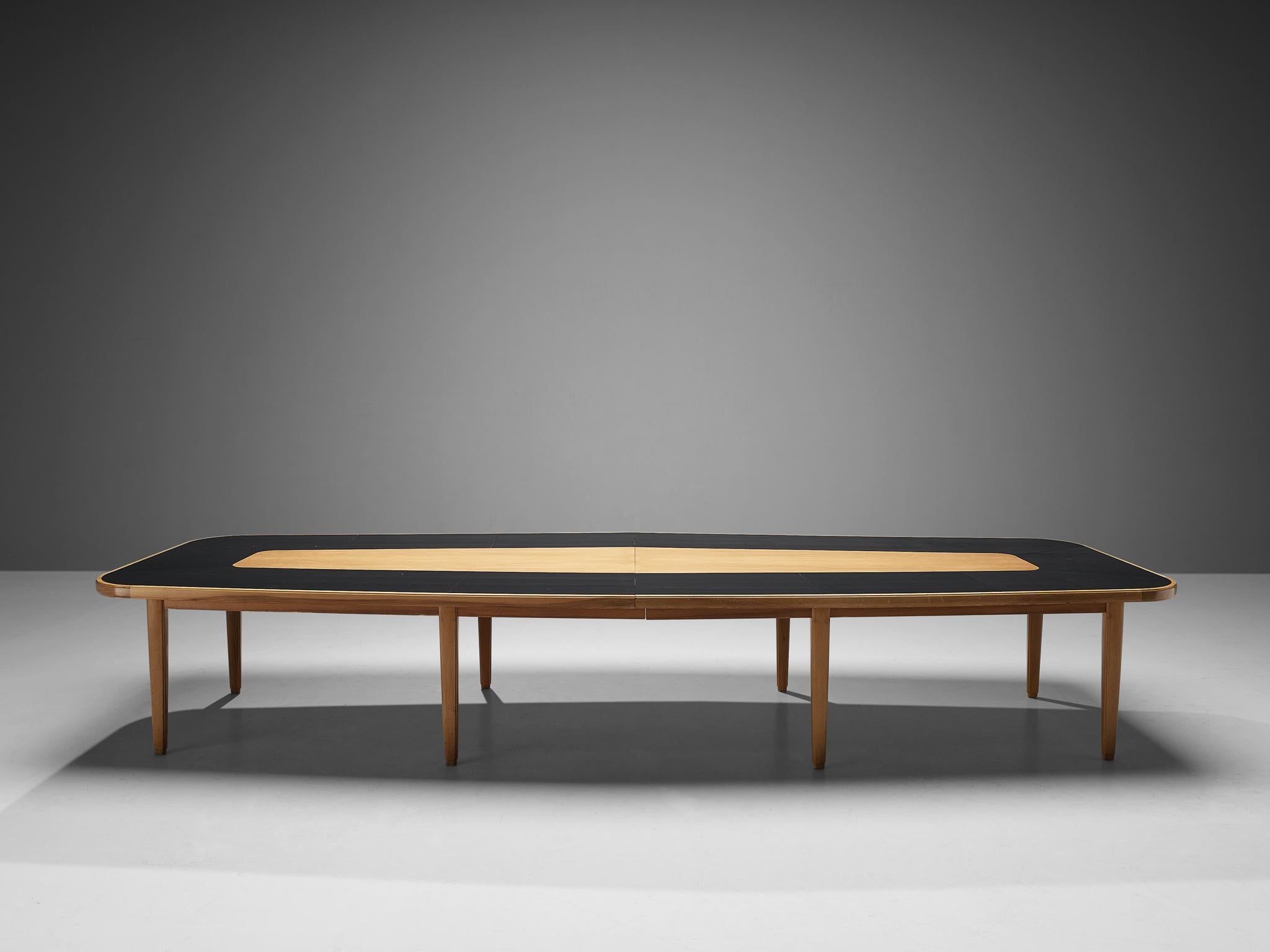 Mid-20th Century Rare Carl Malmsten Dining or Conference Table in Walnut and Black Leather
