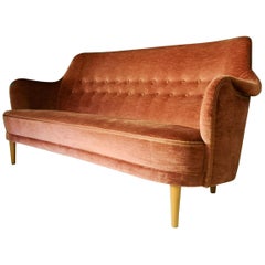 Retro Midcentury Rare Carl Malmsten Velvet "Samsas" Sofa Sweden, 1960s