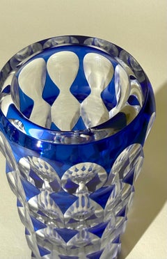 Rare Carl Meltzer Art Deco Blue Overlay Cut Crystal Vase, Haida, circa 1915