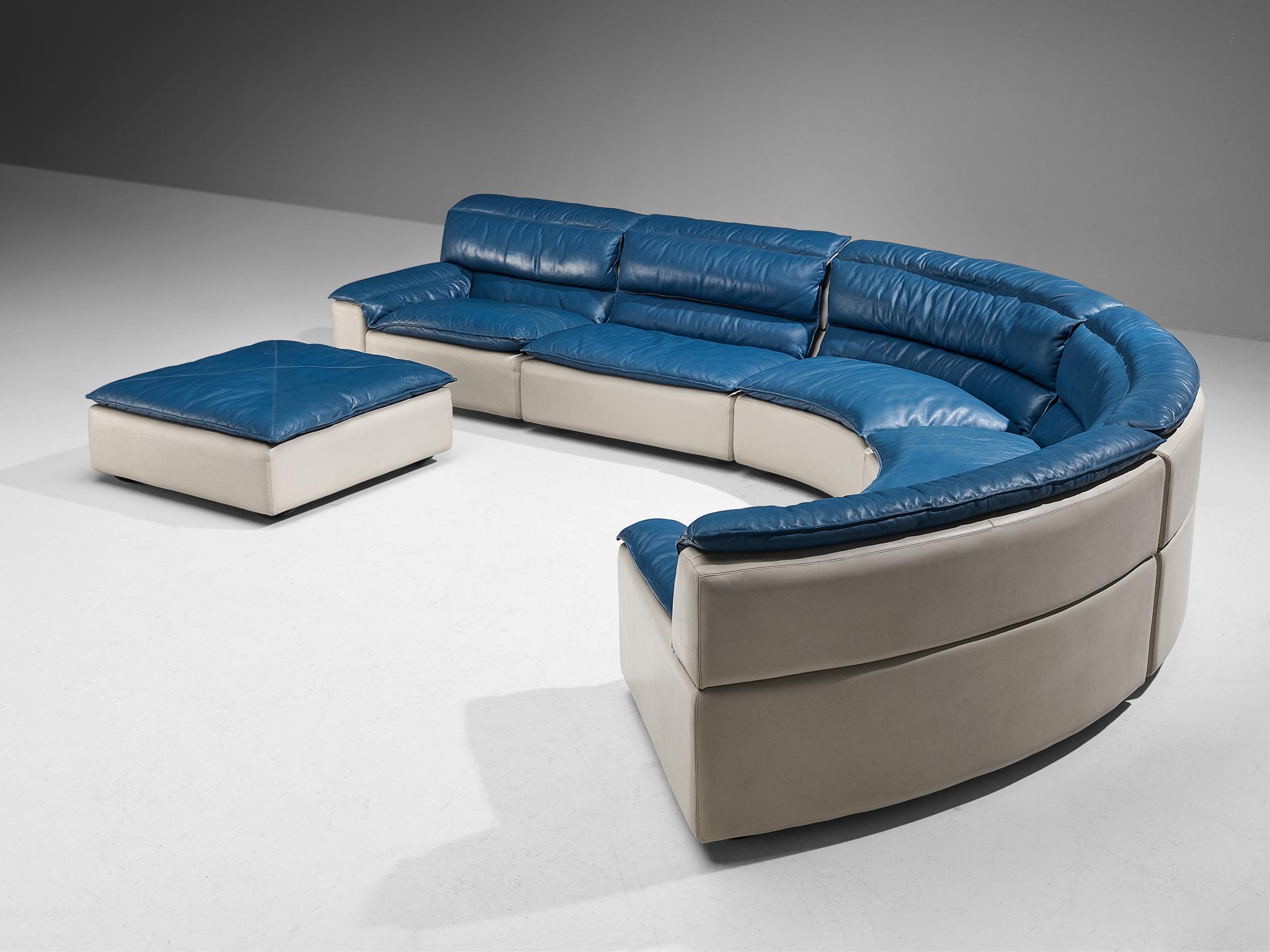 Rare Carlo Bartoli for Rossi di Albizzate 'Bogo' Sofa in Blue Grey Leather  For Sale 2