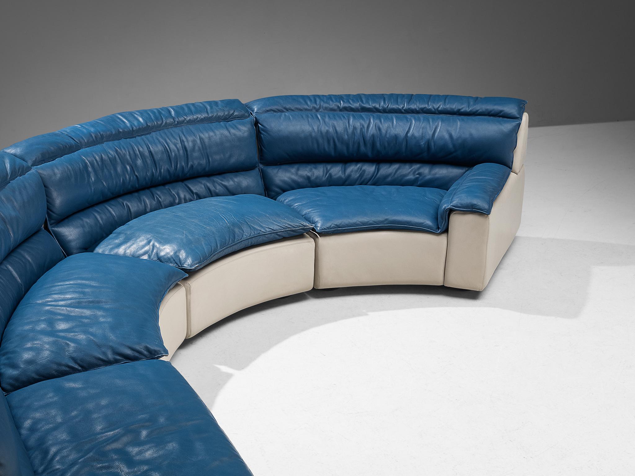 Rare Carlo Bartoli for Rossi di Albizzate 'Bogo' Sofa in Blue Grey Leather  For Sale 5