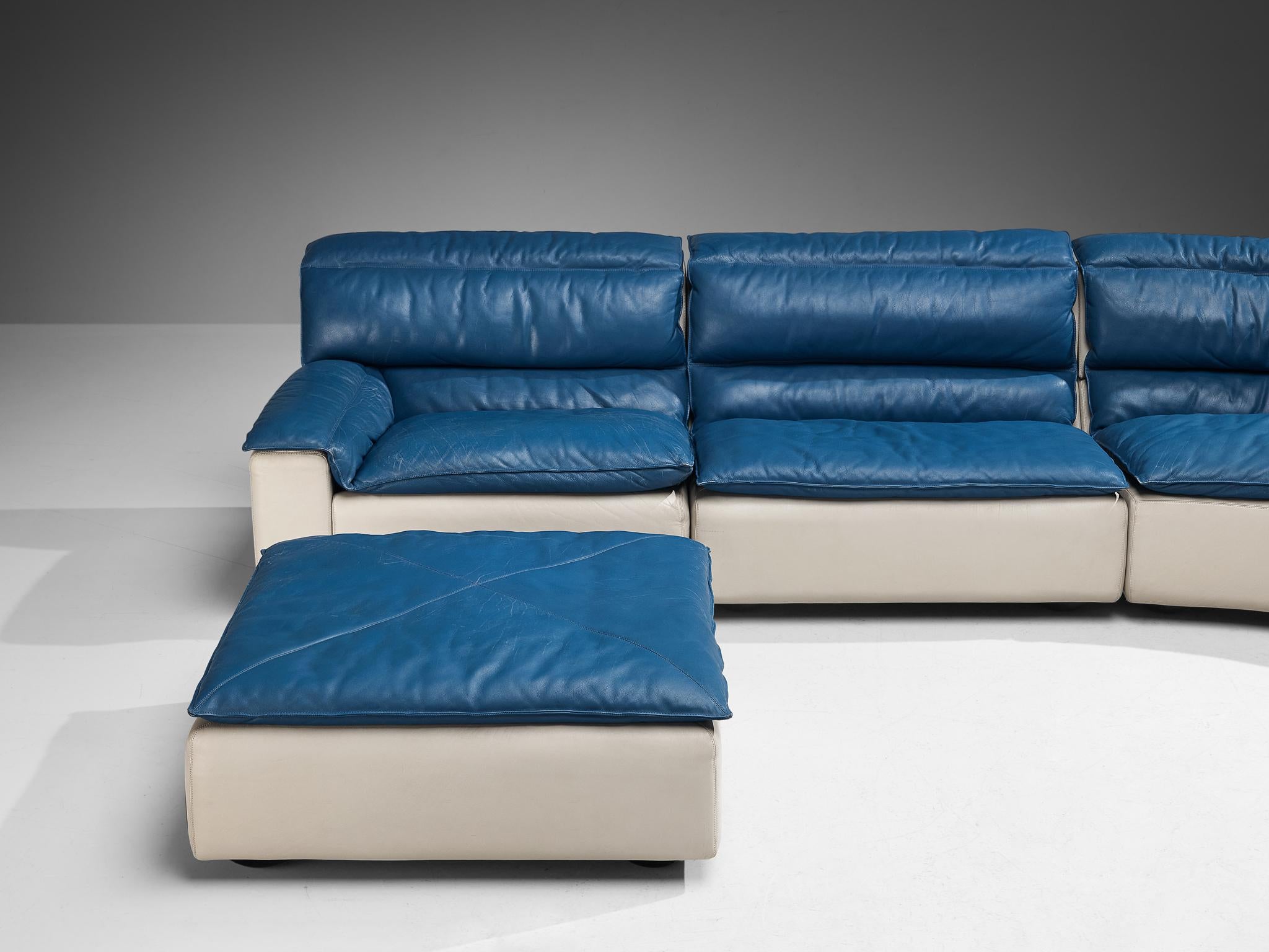 Post-Modern Rare Carlo Bartoli for Rossi di Albizzate 'Bogo' Sofa in Blue Grey Leather  For Sale