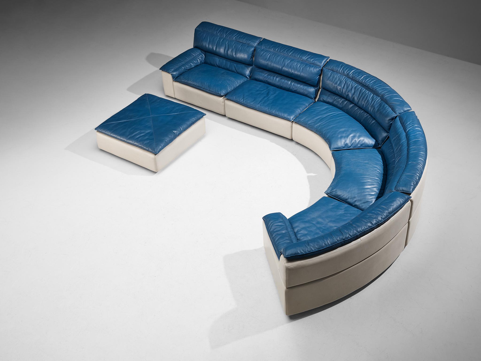 Seltenes Sofa „Bogo“ von Carlo Bartoli für Rossi di Albizzate aus blau-grauem Leder  (Italienisch) im Angebot