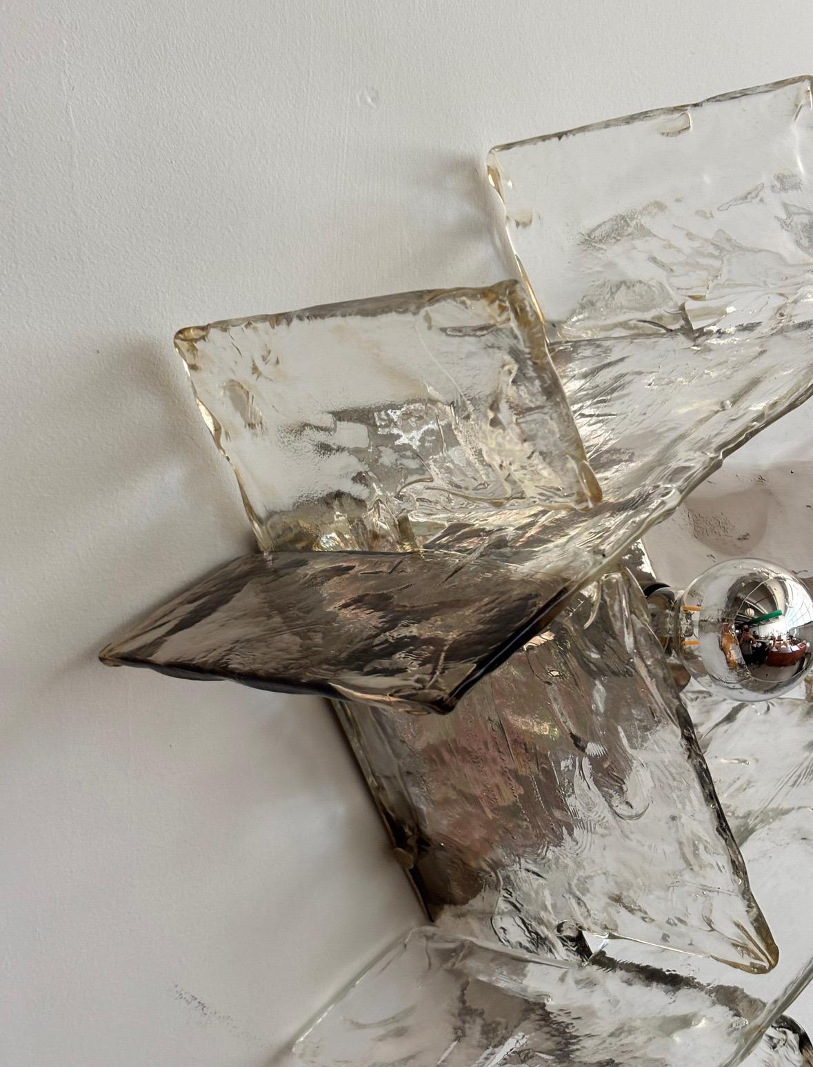 Murano Glass Rare Carlo Nason for Mazzega wall sconces in thick Murano glass, 1950s Italy For Sale