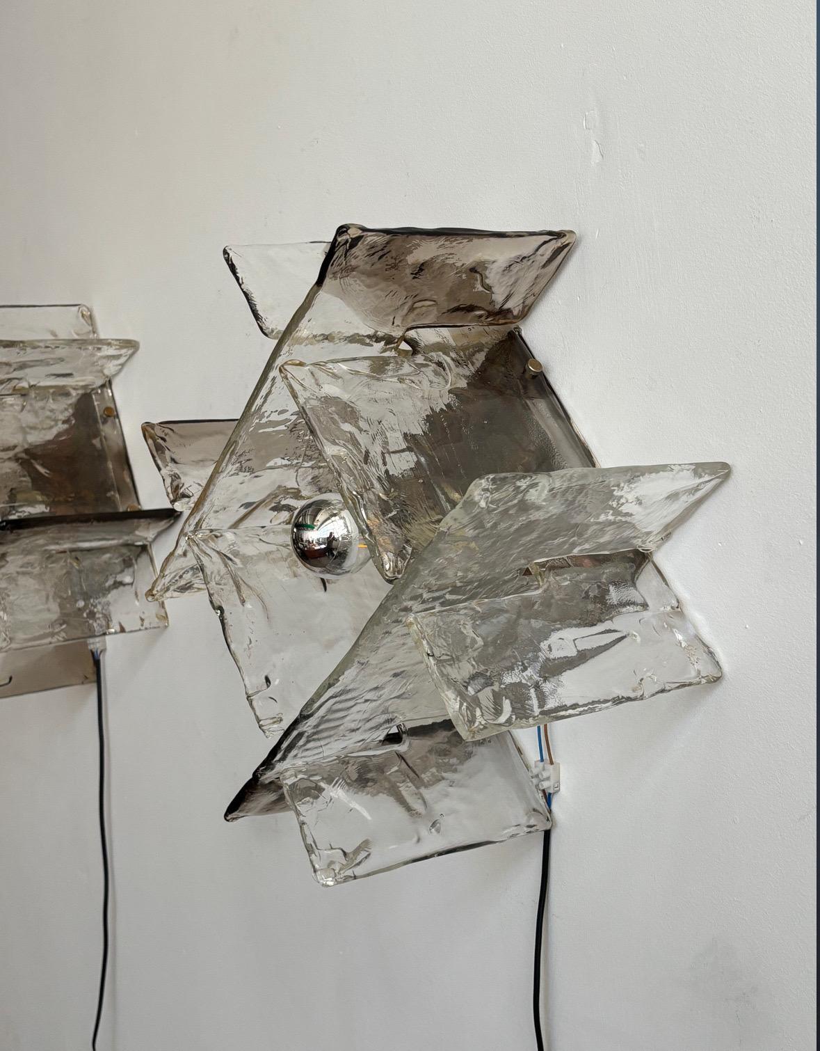Rare Carlo Nason for Mazzega wall sconces in thick Murano glass, 1950s Italy For Sale 1