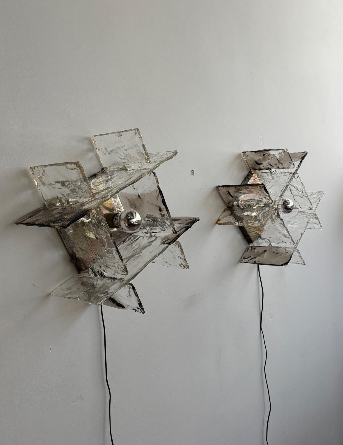 Rare Carlo Nason for Mazzega wall sconces in thick Murano glass, 1950s Italy For Sale 2