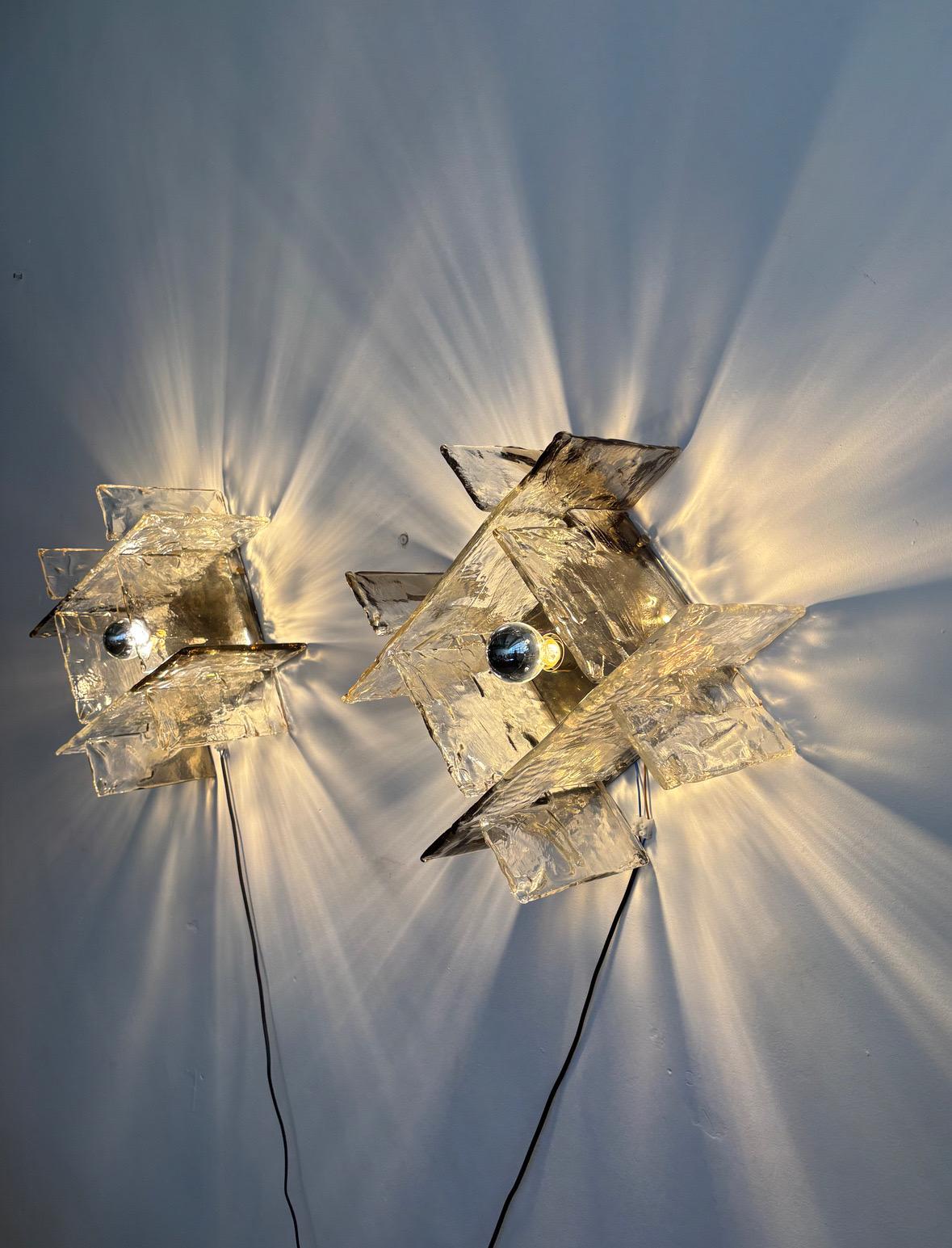 Rare Carlo Nason for Mazzega wall sconces in thick Murano glass, 1950s Italy For Sale 4