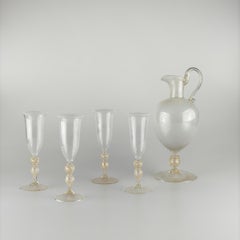 Seltenes Champagner-Set von Carlo Scarpa für Venini „Reticello & Gold Leaf“, 1930er Jahre