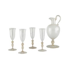 Seltenes Champagner-Set von Carlo Scarpa für Venini „Reticello & Gold Leaf“, 1930er Jahre