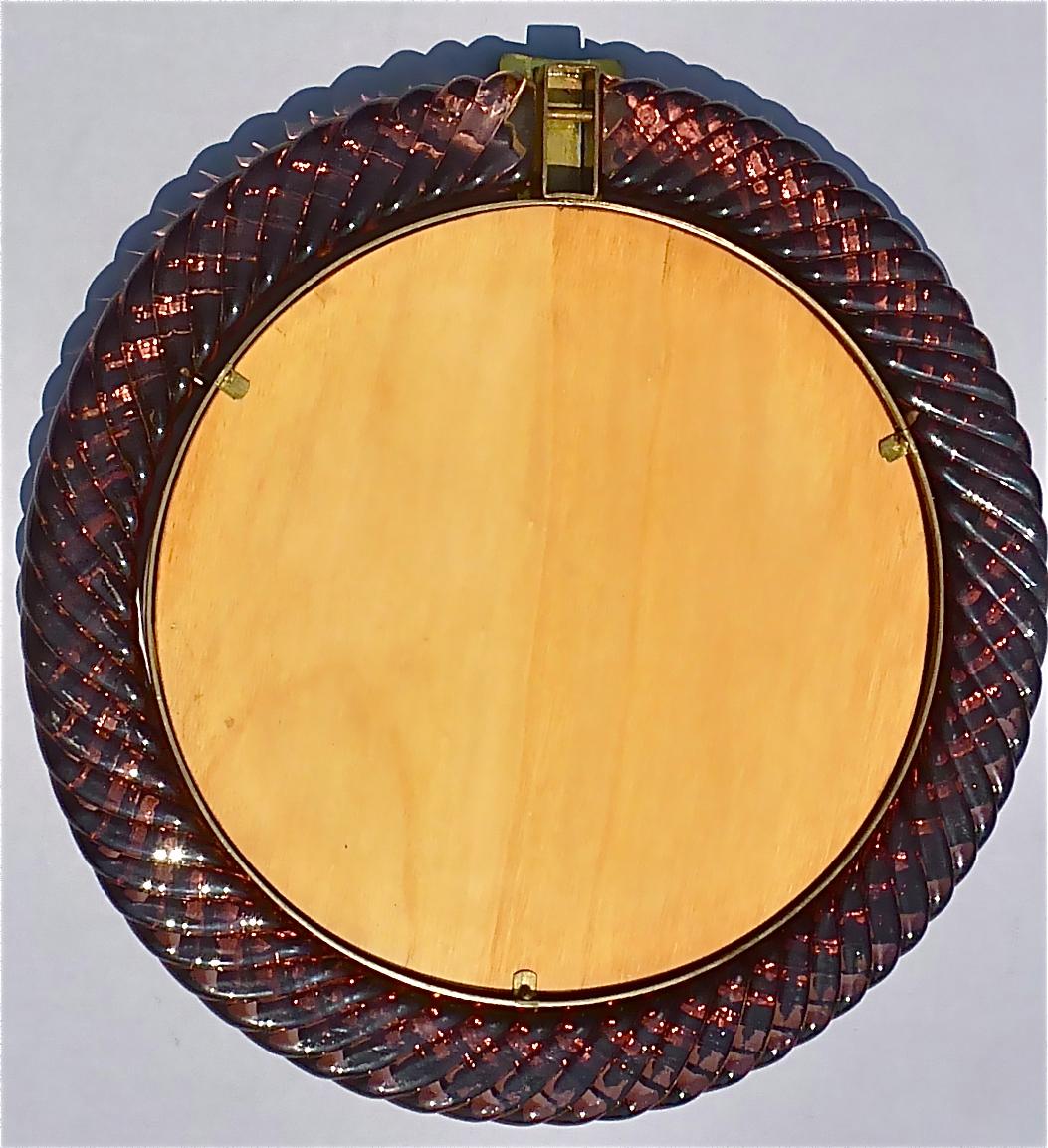 Rare Carlo Scarpa Venini Treccia Round Wall Mirror Brass Murano Glass, 1936 4