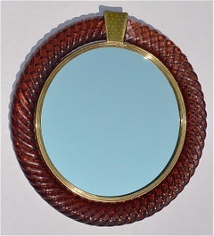 Rare Carlo Scarpa Venini Treccia Round Wall Mirror Brass Murano Glass, 1936