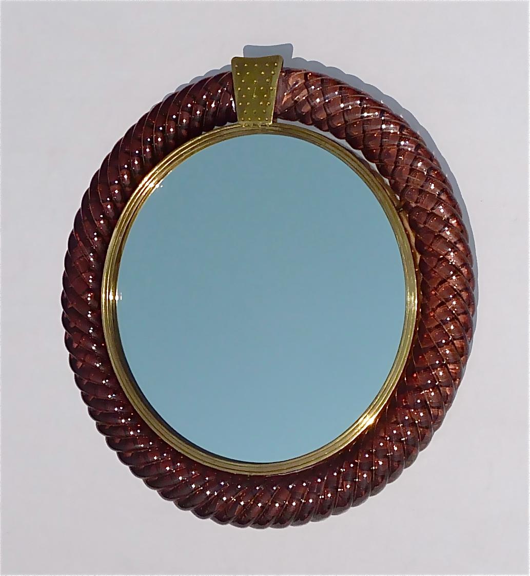 Italian Rare Carlo Scarpa Venini Treccia Round Wall Mirror Brass Murano Glass, 1936