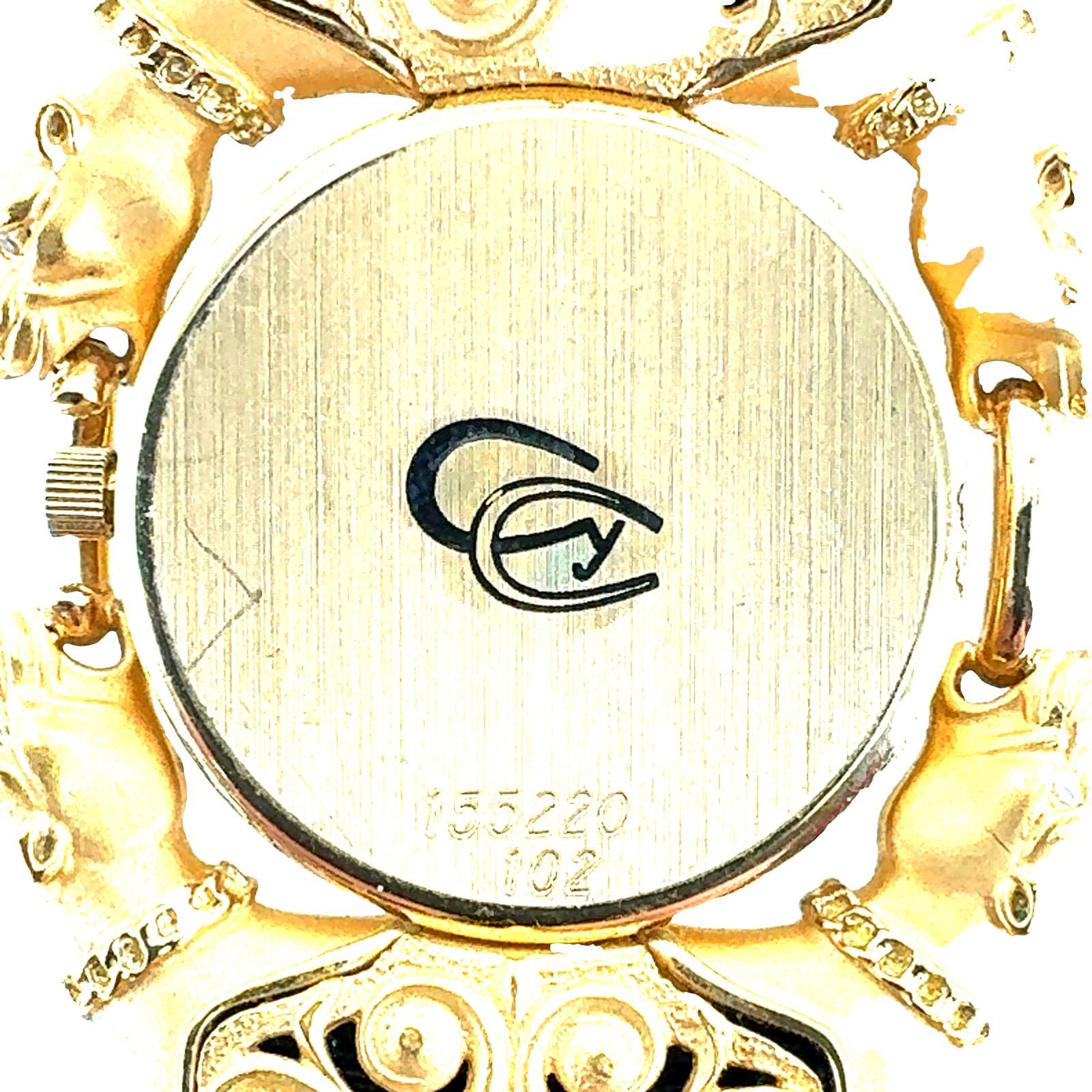 Rare Carrera Y Carrera 18 Karat Yellow Gold Panther Head Diamond Dial Watch In Good Condition For Sale In Boca Raton, FL