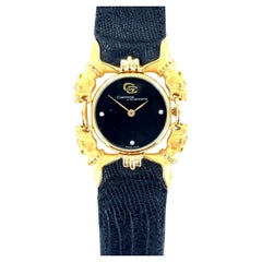 Vintage Rare Carrera Y Carrera 18 Karat Yellow Gold Panther Head Diamond Dial Watch