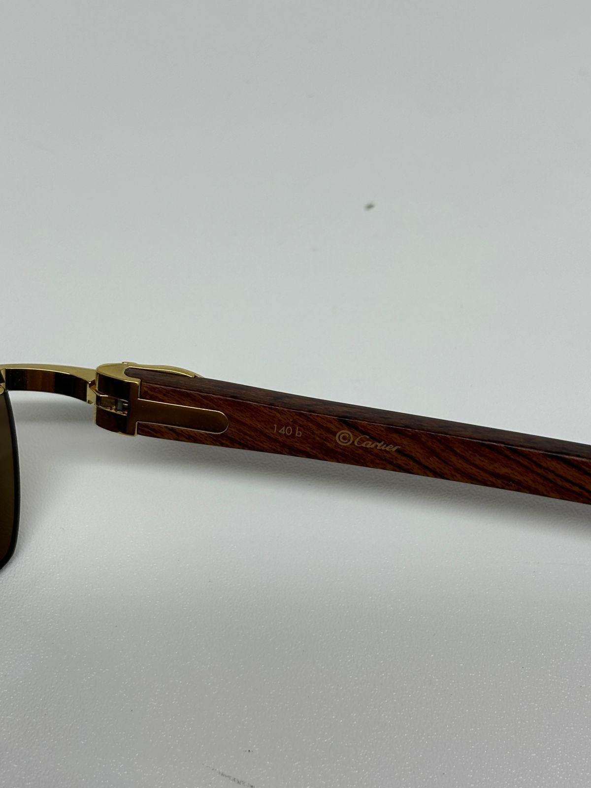 Rare Cartier 140B C Decor Wooden Gold Rimless Sunglasses 5
