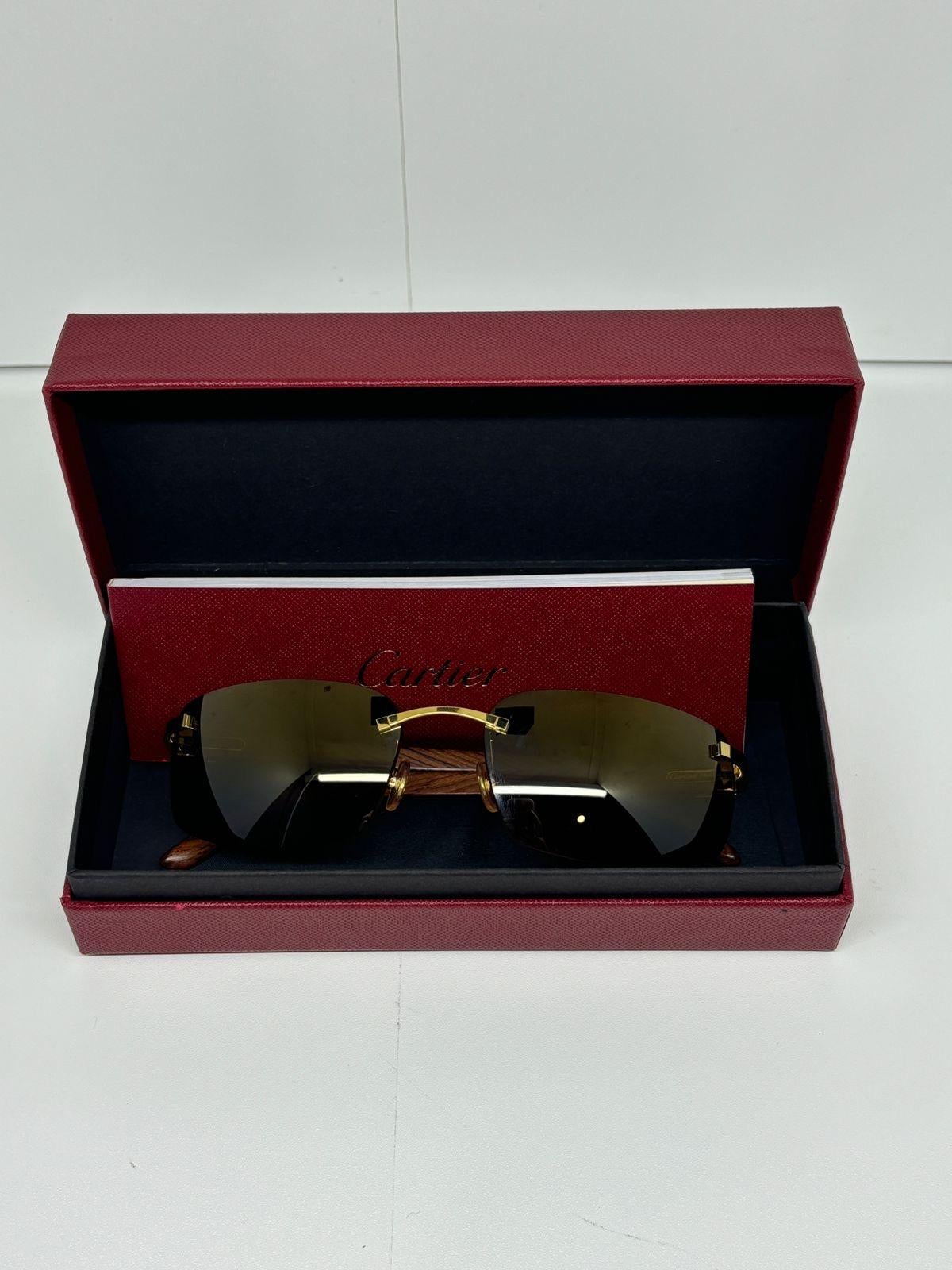 Rare Cartier 140B C Decor Wooden Gold Rimless Sunglasses 6