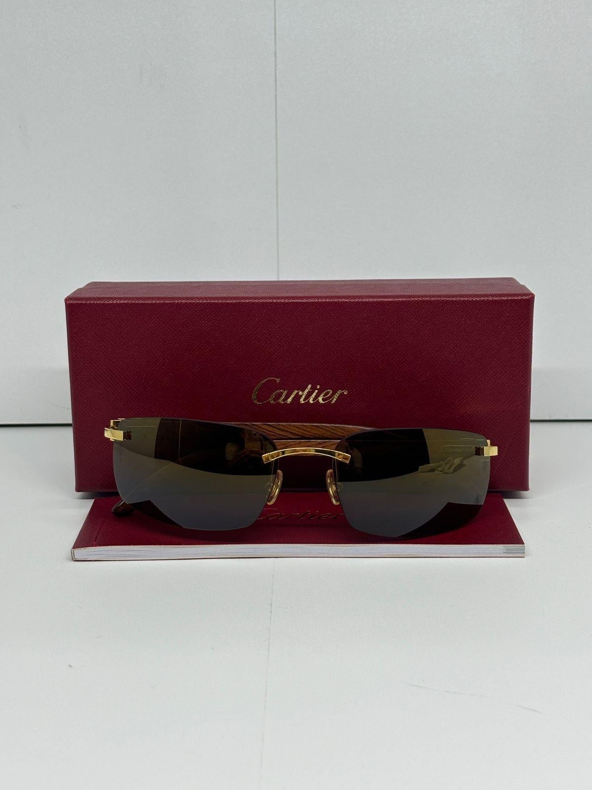 Rare Cartier 140B C Decor Wooden Gold Rimless Sunglasses 7