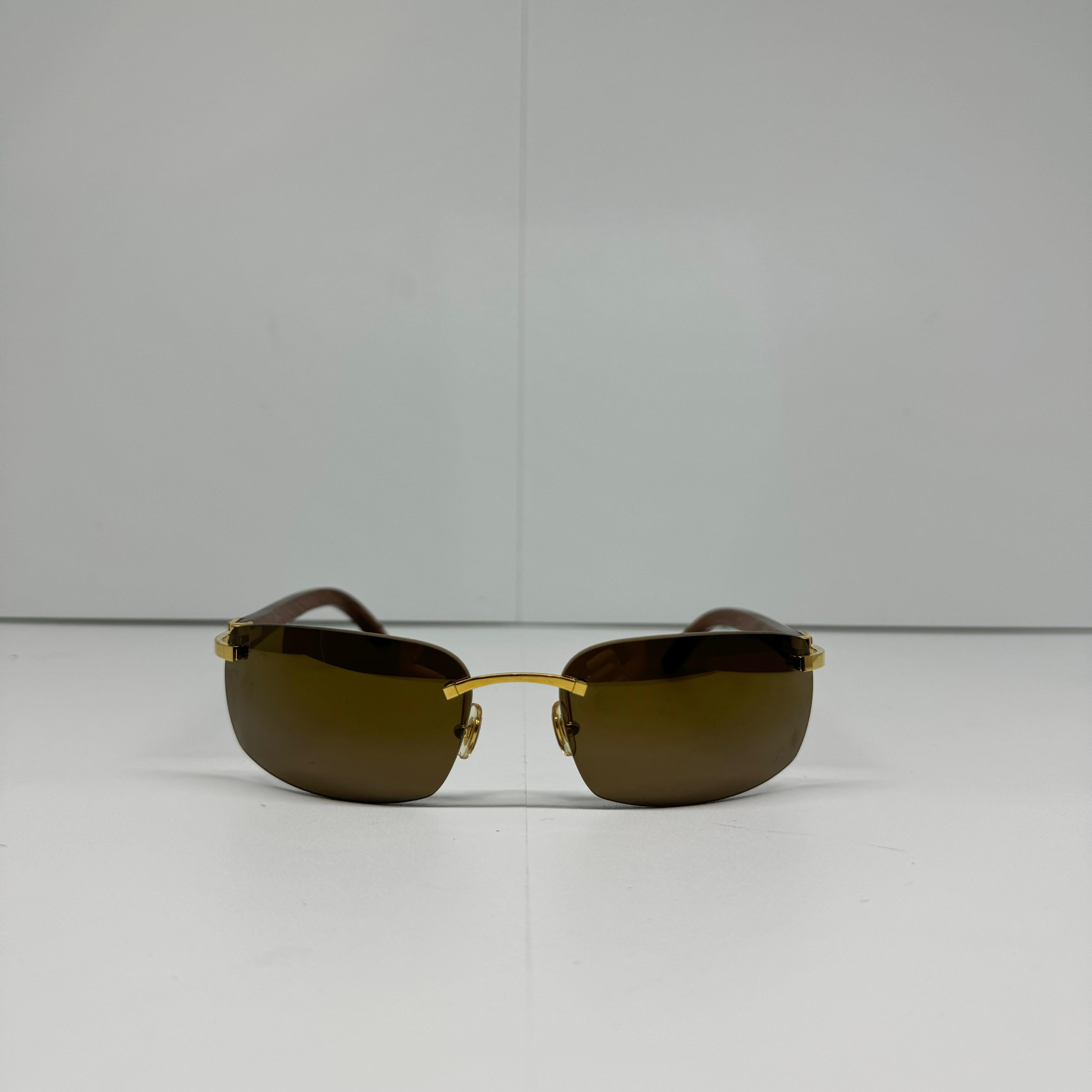Rare Cartier 140B C Decor Wooden Gold Rimless Sunglasses 1