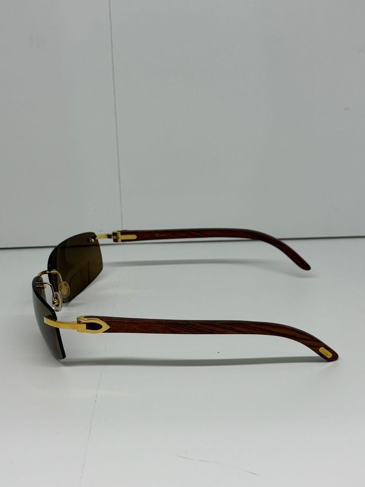 Rare Cartier 140B C Decor Wooden Gold Rimless Sunglasses 2