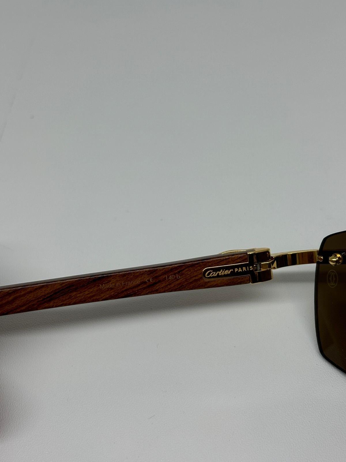 Rare Cartier 140B C Decor Wooden Gold Rimless Sunglasses 3