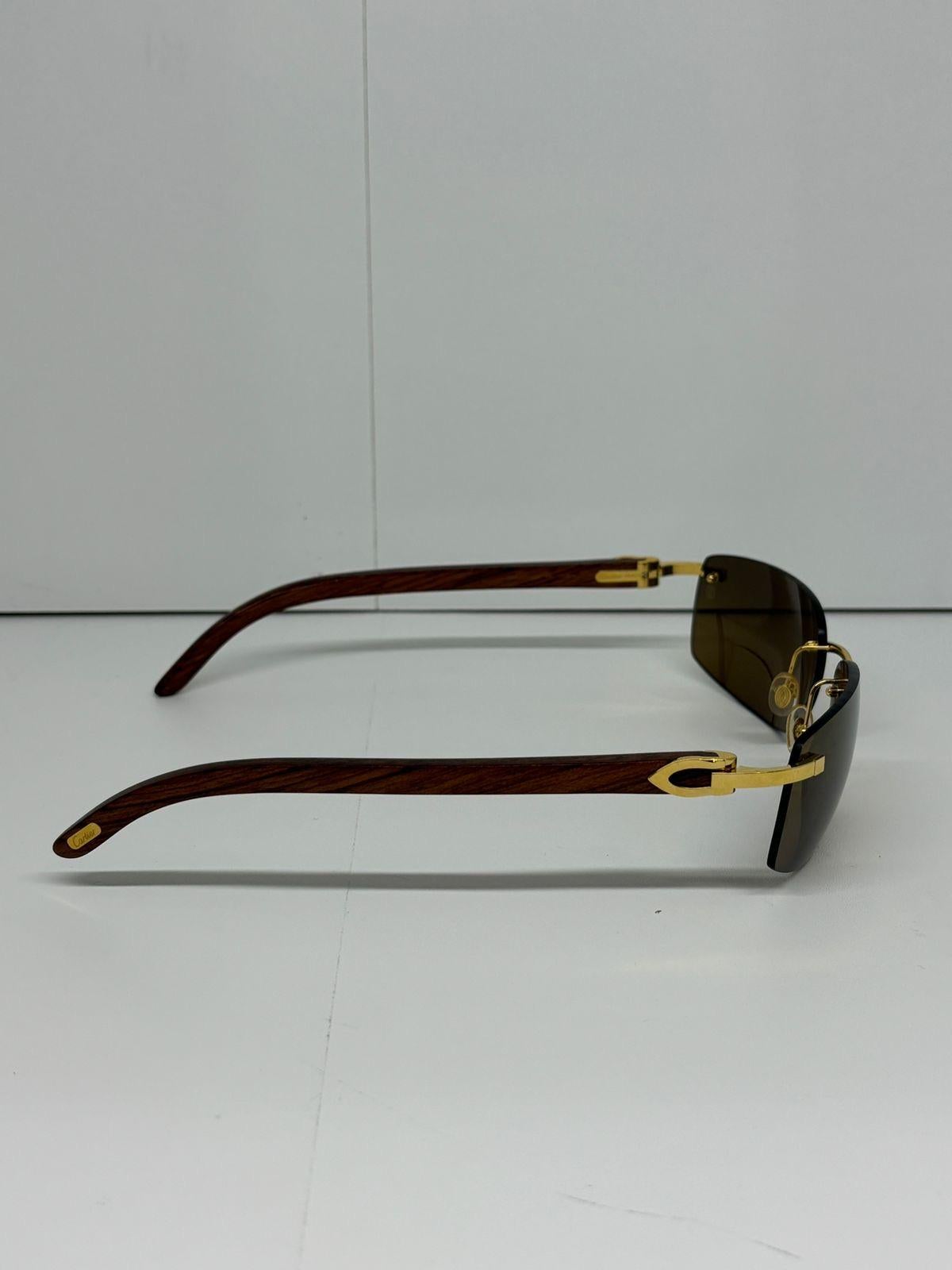Rare Cartier 140B C Decor Wooden Gold Rimless Sunglasses 4