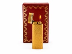 Rare Cartier 18ct Brushed Gold Plated Trinity Ringed Cigarette Lighter With Box