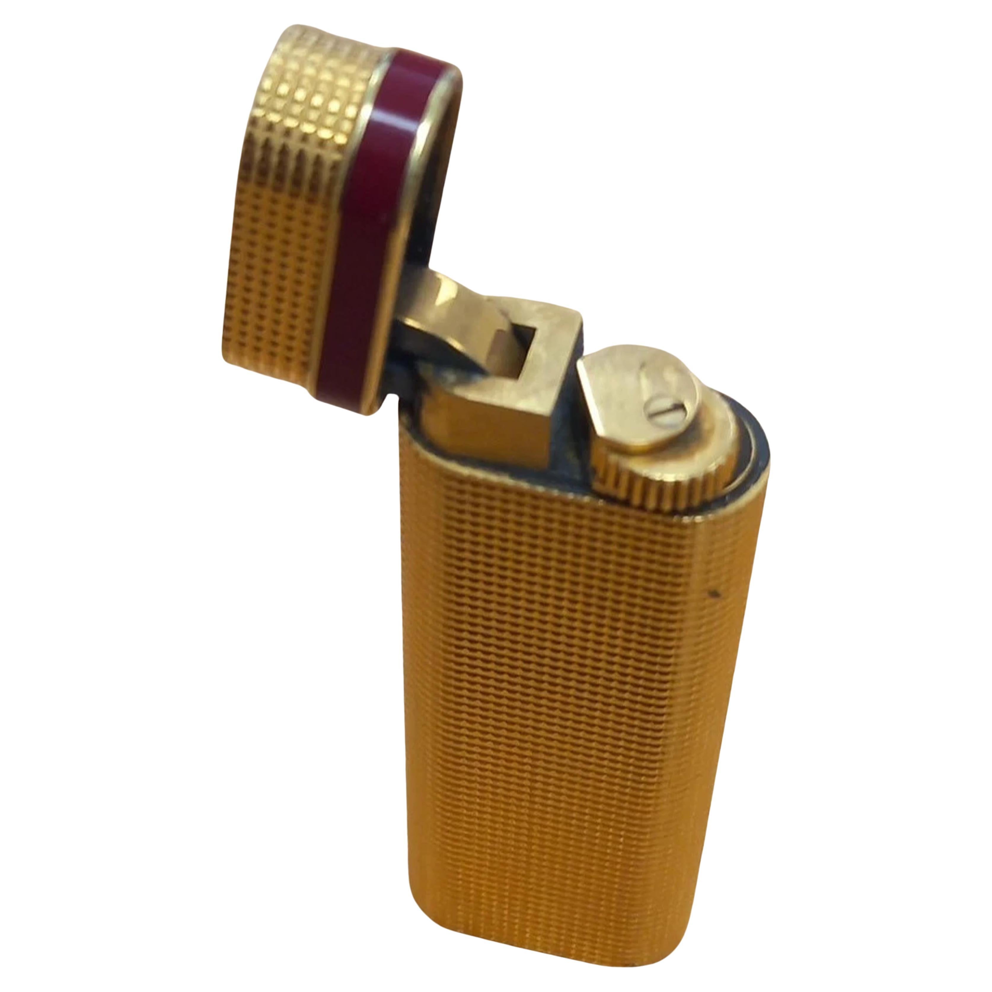Rare Cartier 18ct Gold Plate Cigarette Lighter With Cartier Box & Guarantee Francés en venta