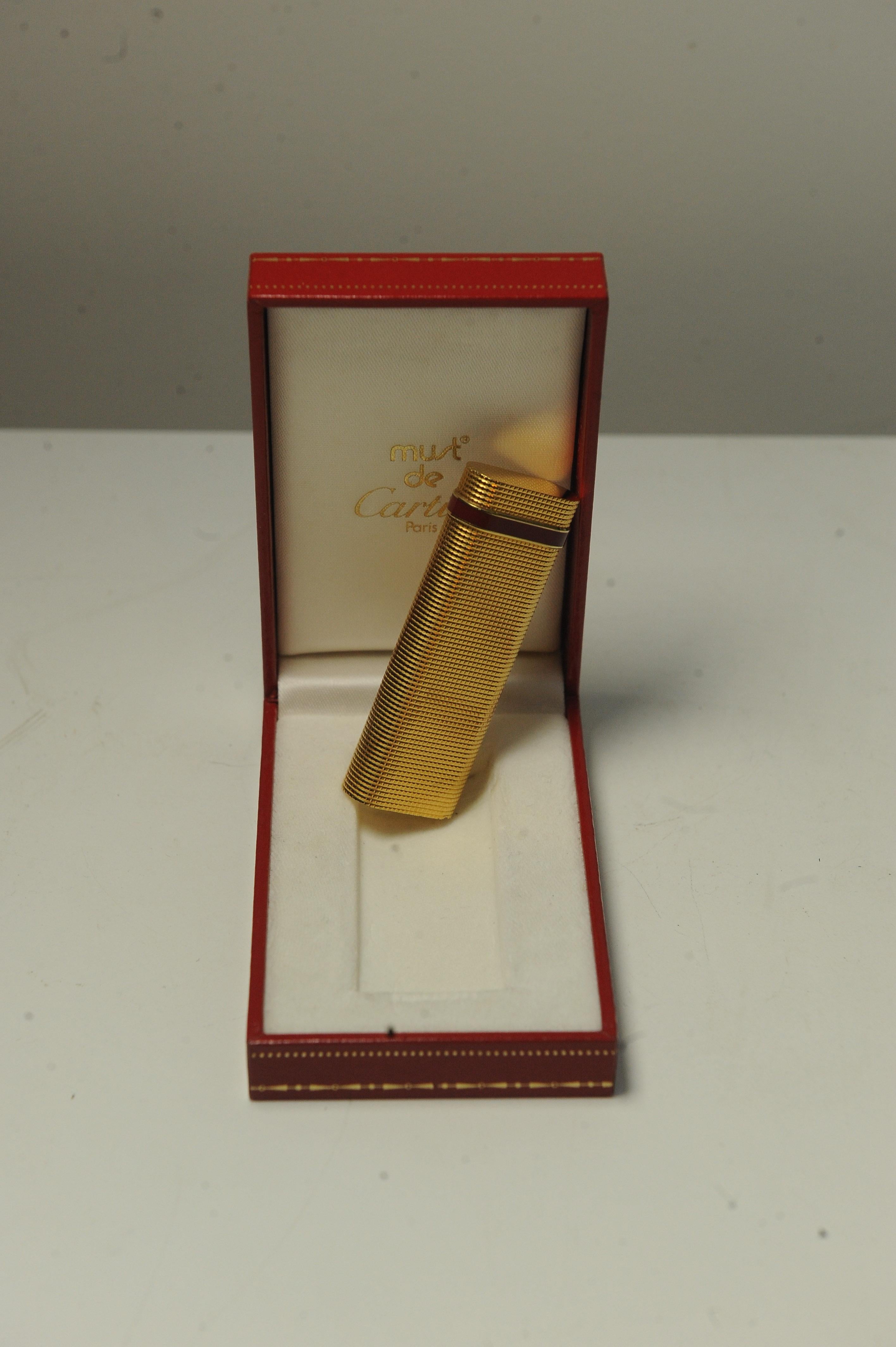 Rare Cartier 18ct Gold Plate Cigarette Lighter With Cartier Box & Guarantee