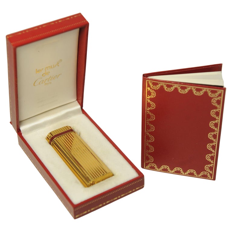 cartier cigarette lighter Rare Cartier 18ct Gold Plate Ribbed Godron Cigarette Lighter With Cartier  Box